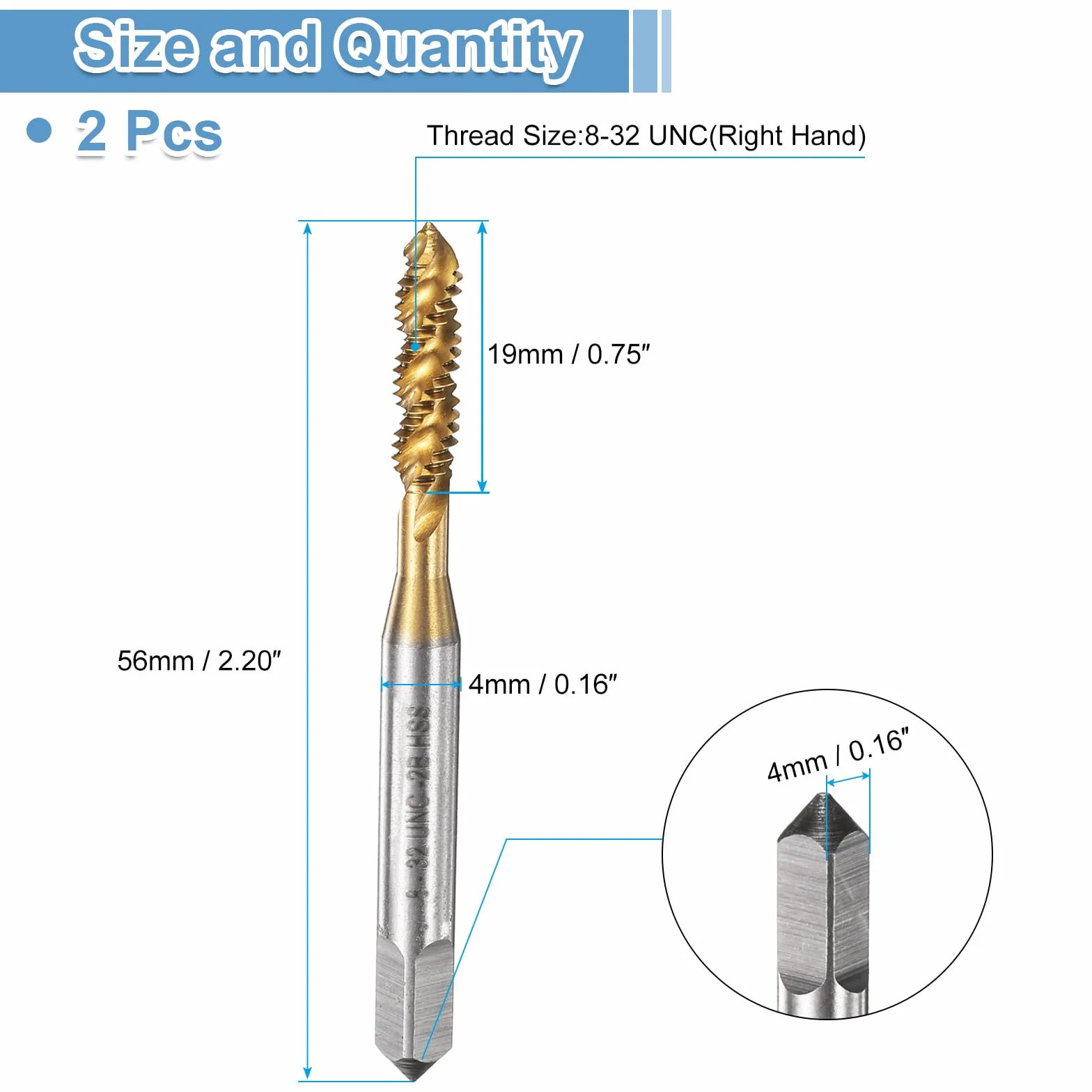 QUARKZMAN Maschio A Spirale 8-32 UNC 2B HSS M2 Rivestito In Titanio, Utensile Per Filettatura