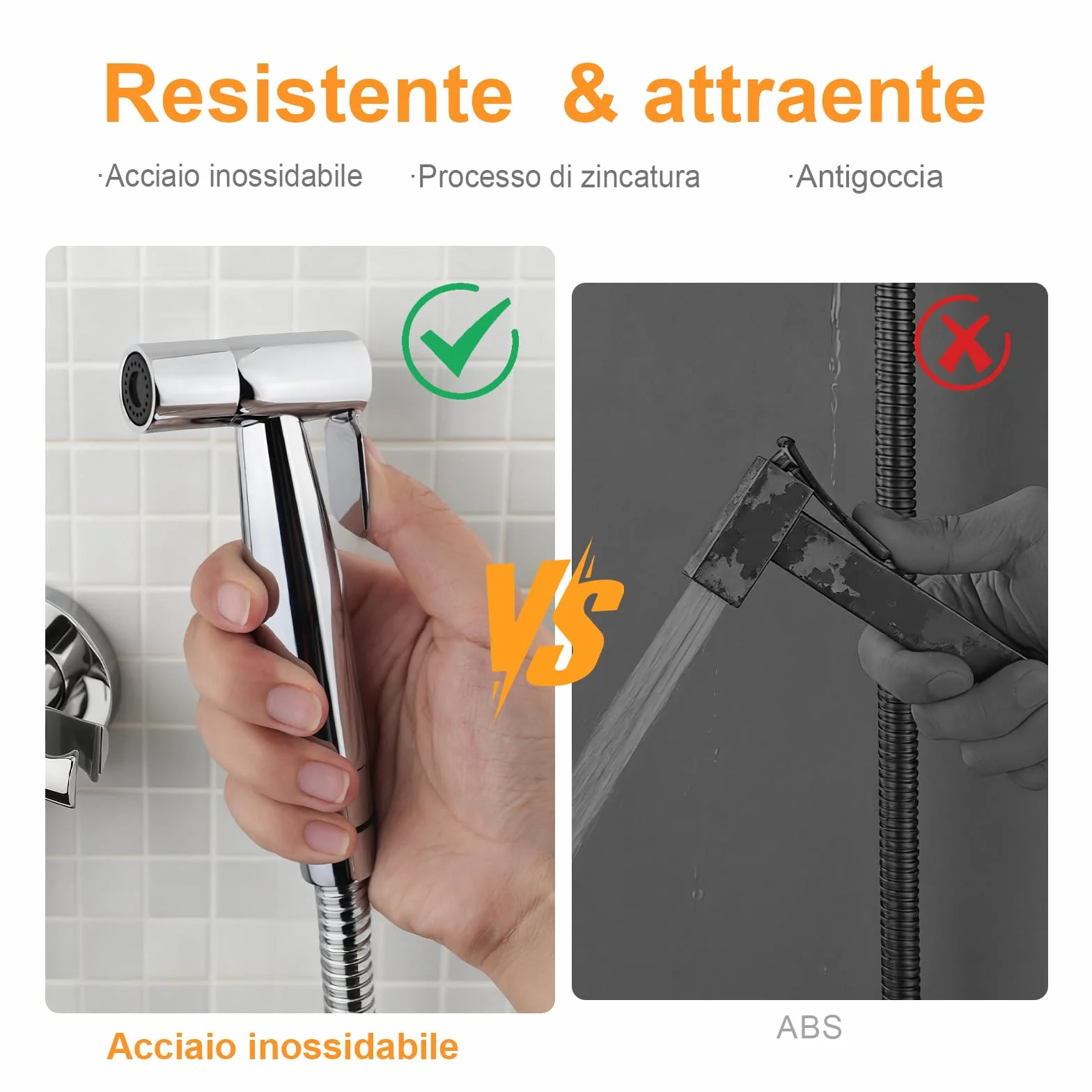 GRIFEMA Miscelatore Bidet Portatile Acqua Calda e Fredda Cromo Argento M22004