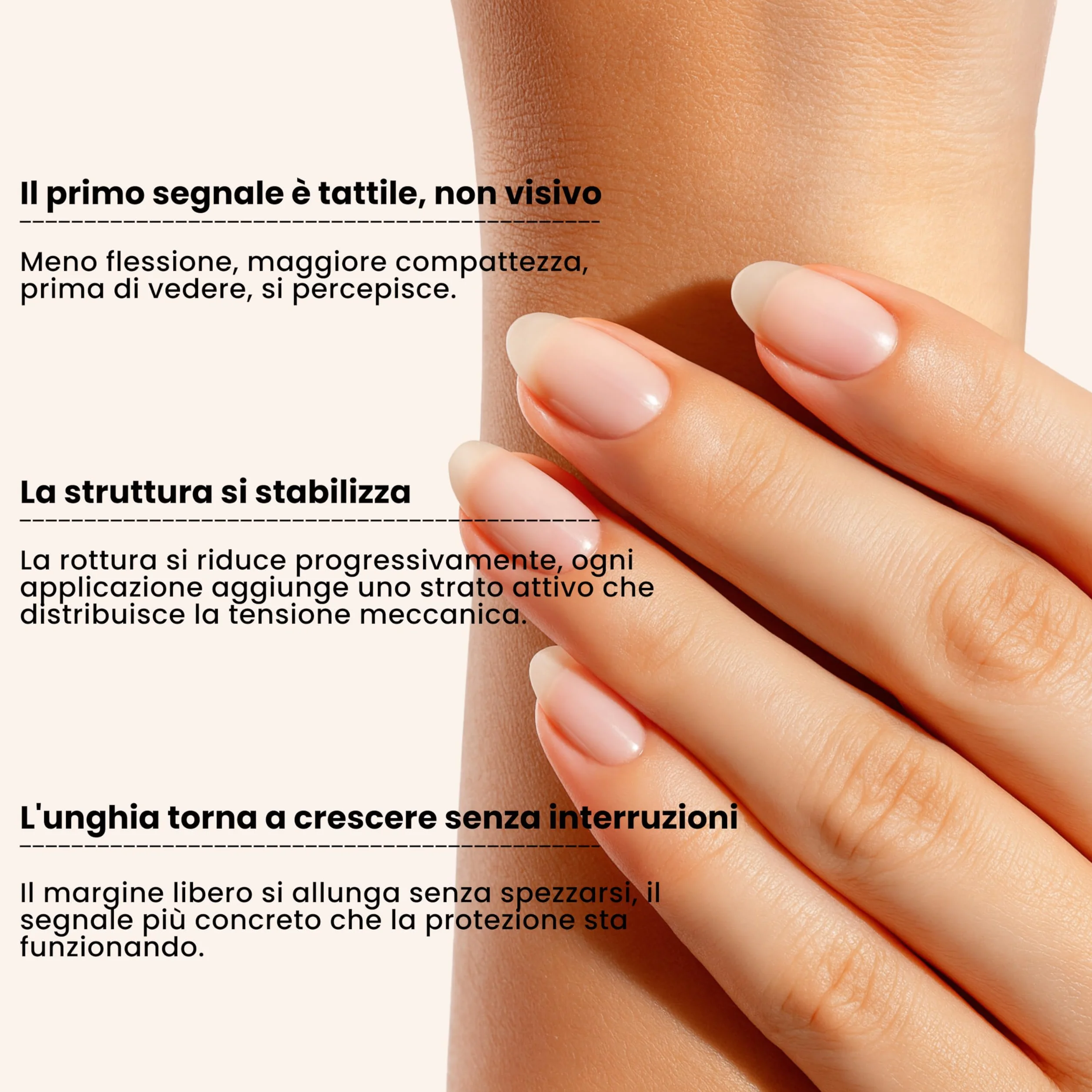 Smalto indurente rinforzante unghie fragili e sfaldate. Matrice strutturale trasparente con 13 bioattivi ad azione mirata. Protezione e stabilità dopo gel o trattamenti.