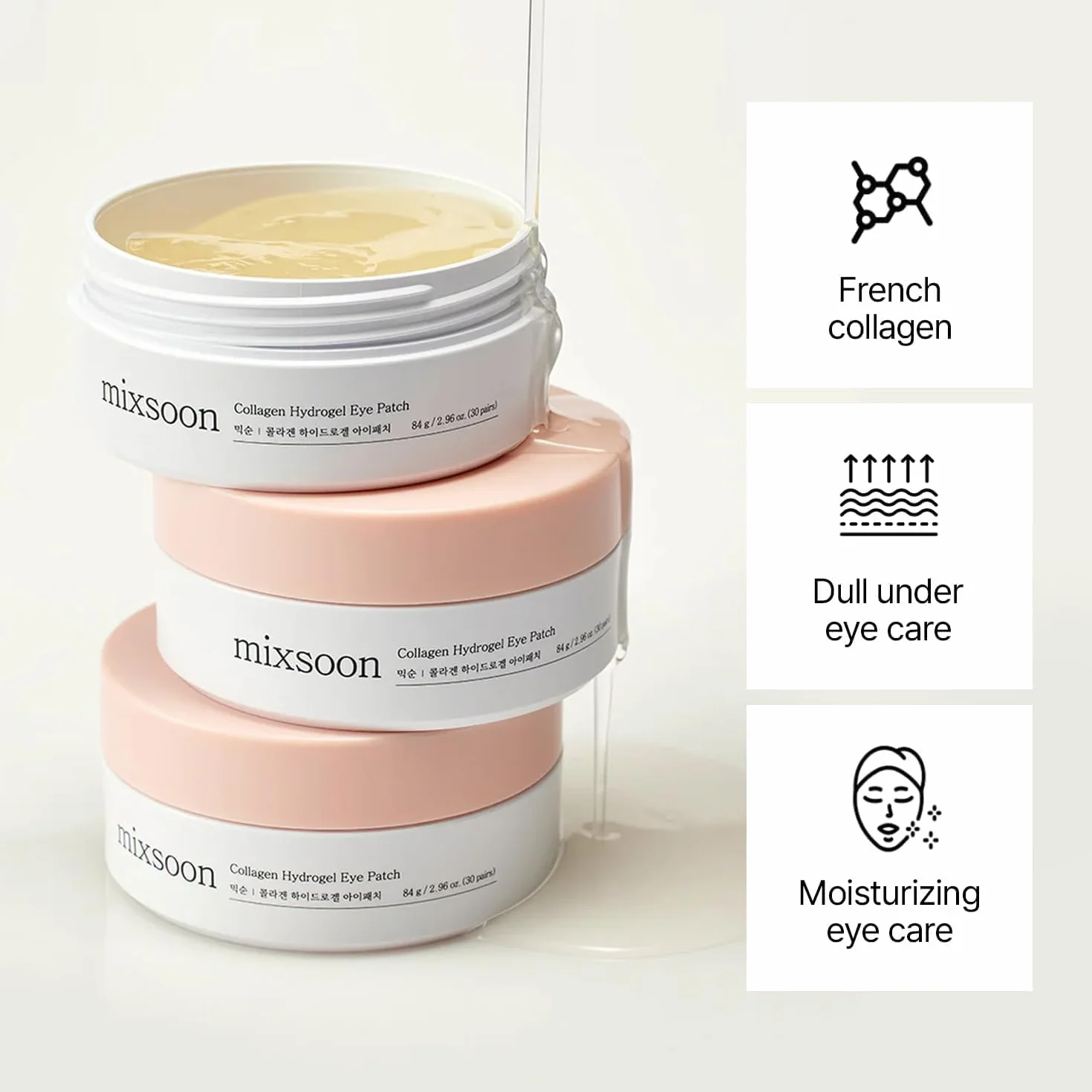 mixsoon Collagen Hydrogel Eye Patches – Collagene 300 Da, Effetto Rassodante e Decongestionante, Peptidi e Aminoacidi, Rughe e Occhiaie, 60 pz