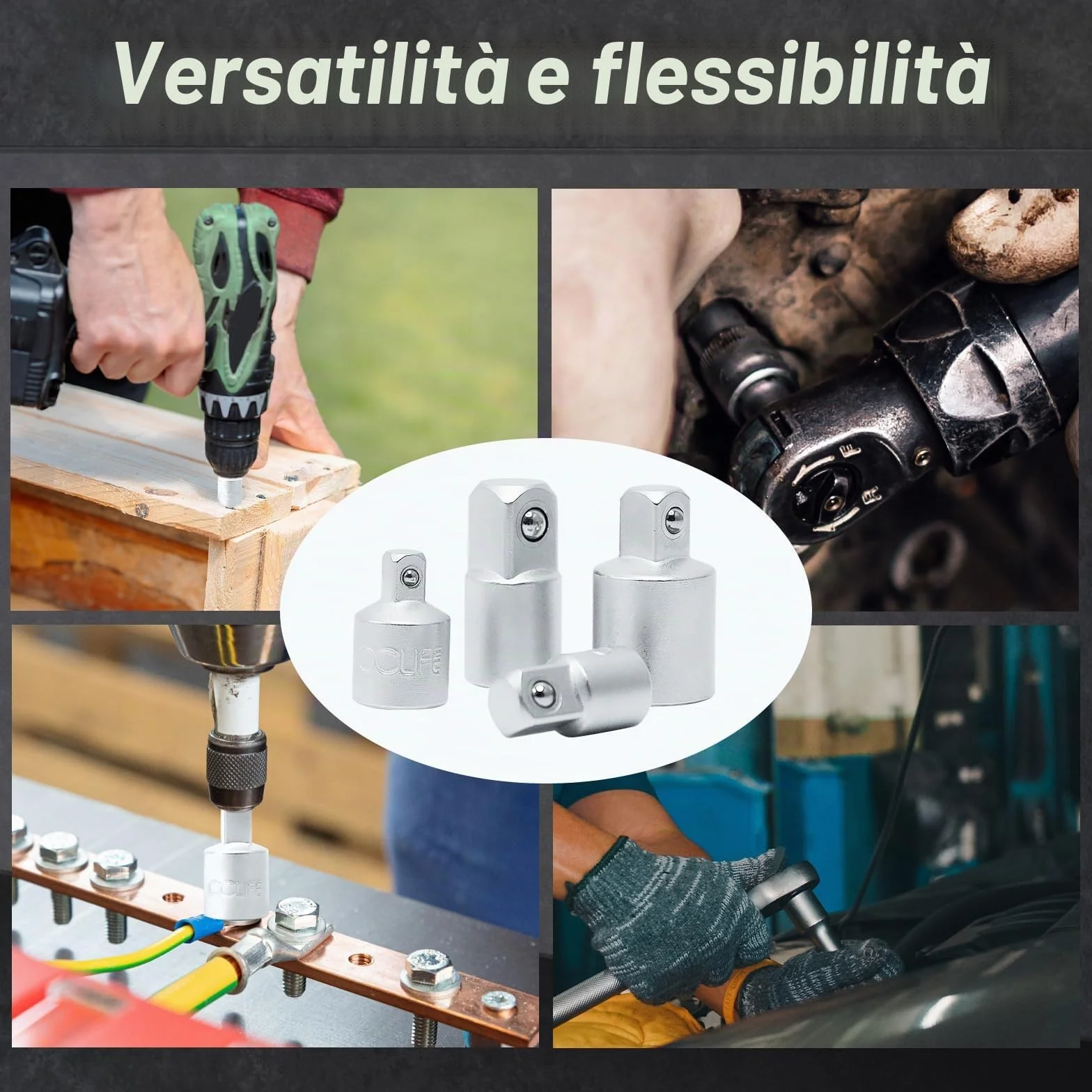 CCLIFE Set di Adattatori per Bussole 1/2" 3/8" 1/4" per Chiavi a Cricchetto o Dinamometrica 4 Pezzi