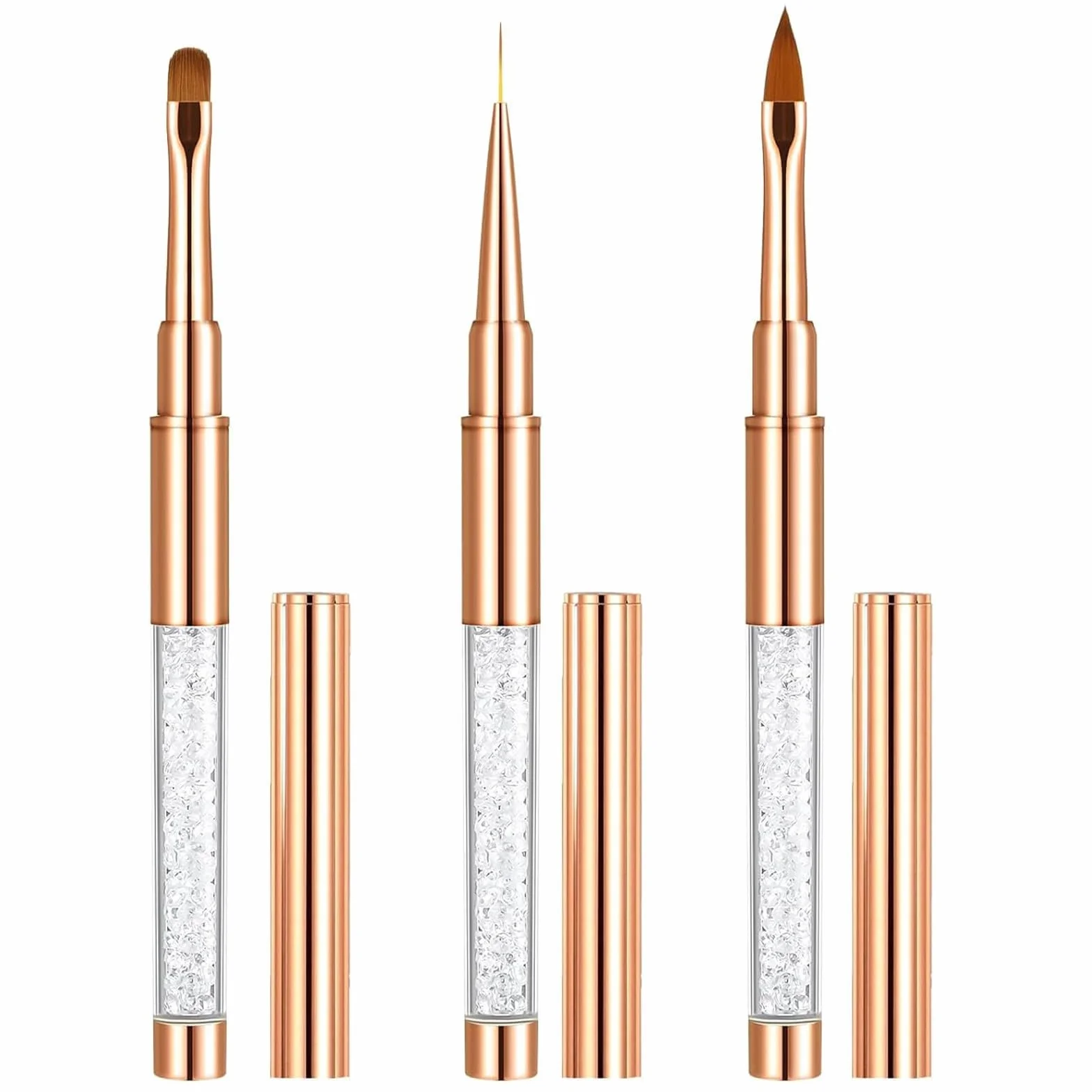 Pennelli Unghie,3 Pezzi Pennelli per Unghie,con Pennello Sottile, Accessori per Unghies con Manico Diamantato, per Smalto in Gel, Manicure da Salone, Fai da Te