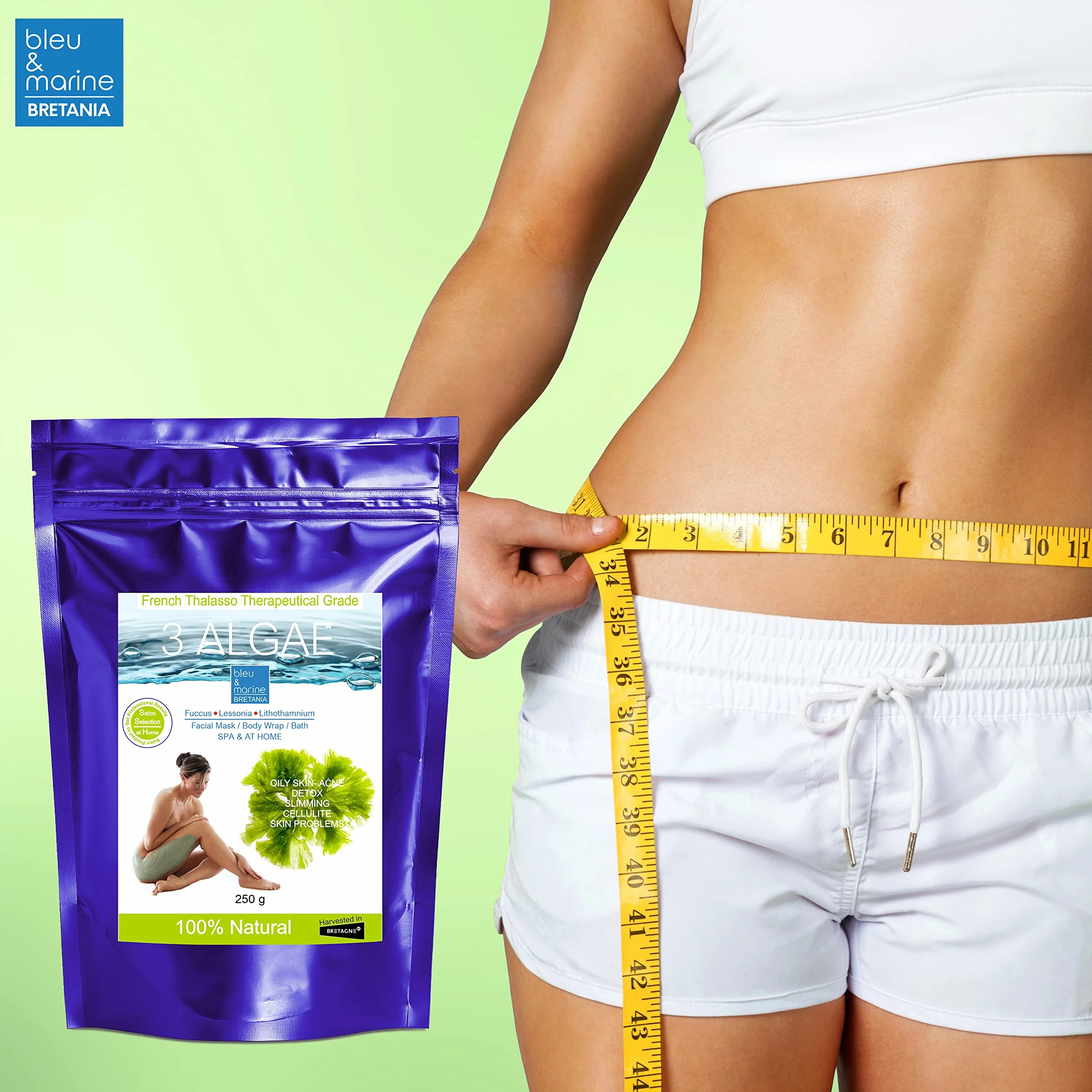 bleu & marine Bretania - Polvere di Alghe Rimodellanti | Trattamento Viso e Corpo | Azione Detox | Riduzione Cellulite | Ricca di Vitamine e Minerali | Per Pelle Luminosa e Rivitalizzata, 250g