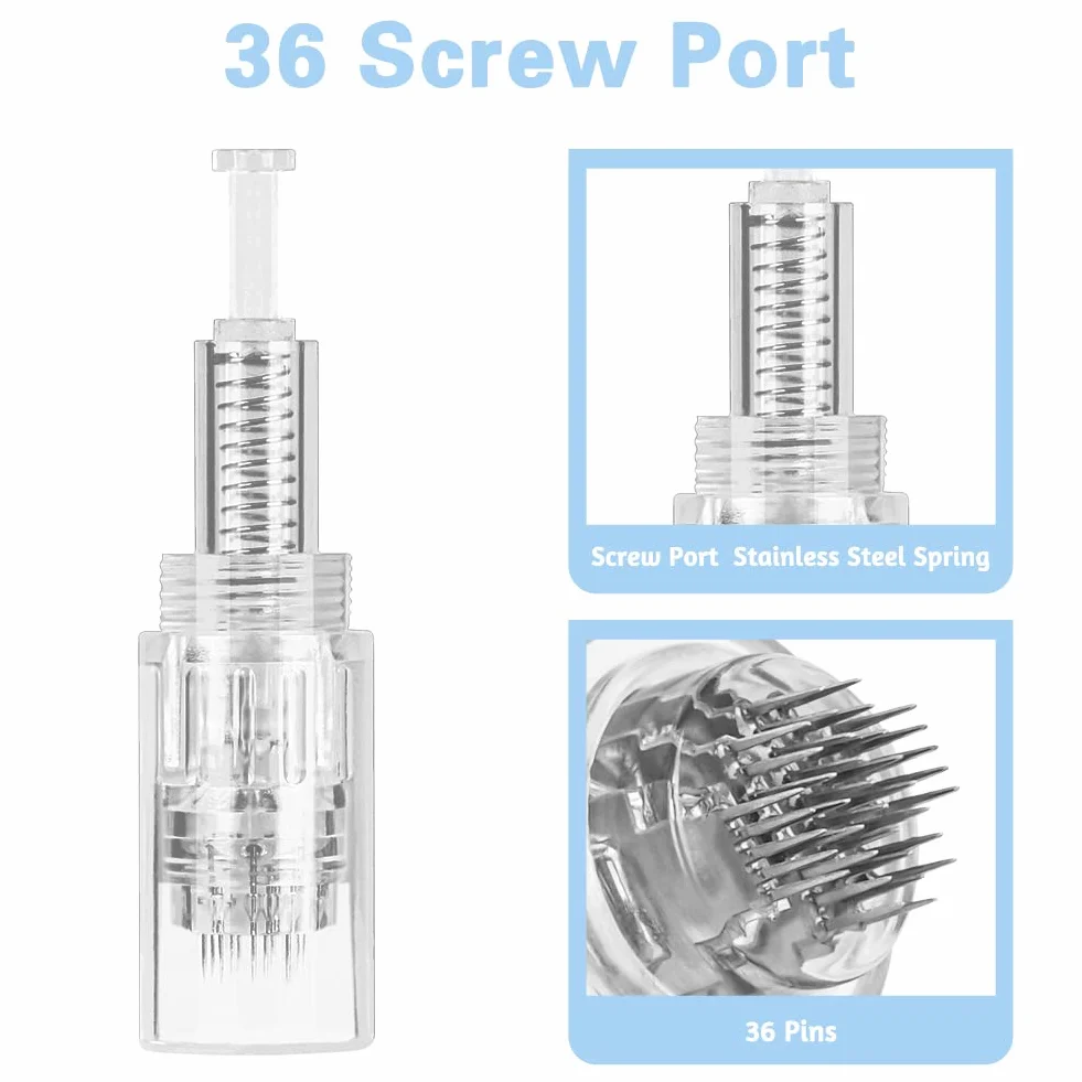 LOPHE Microneedling, 12 Pezzi Micro Aghi Penna Derma Micro Needling, Microneedle Nano Aghi con Regolabili su Porta Filettata, Aghi da Cartucce Microaghi per Derma Pen(#36pin)