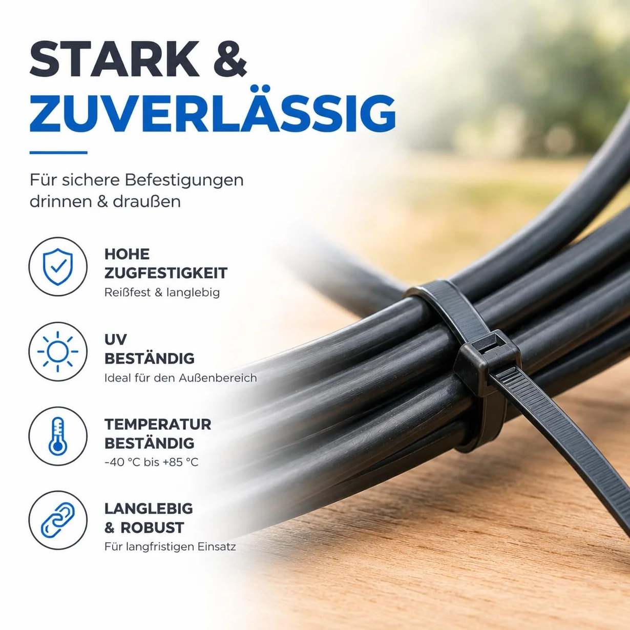 Set di 100 fascette stringicavo nero resistenti agli strappi e ai raggi UV 150 mm x 3,6 mm