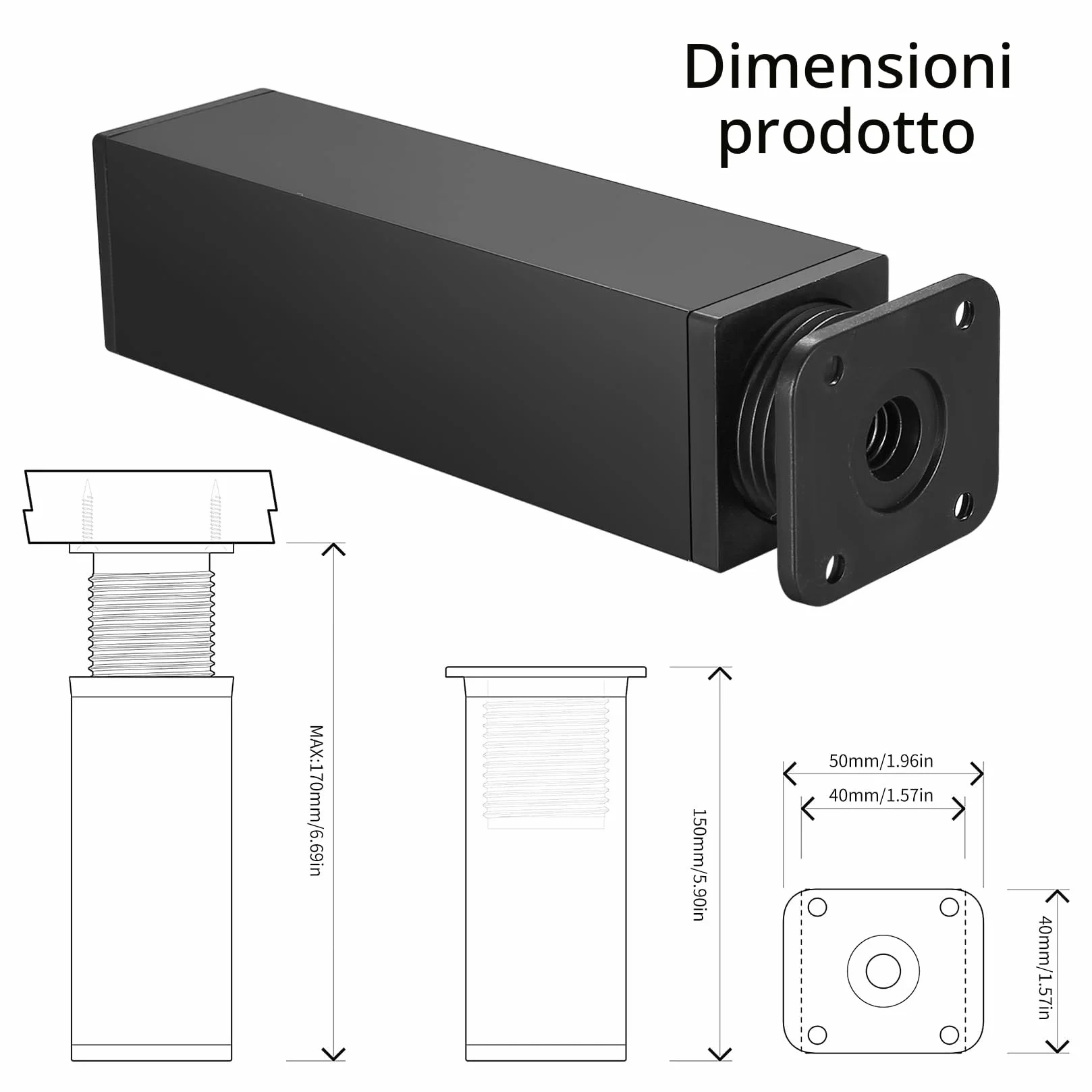Gambe per Mobili Regolabili in Altezza 4 Pezzi 15 cm Nero
