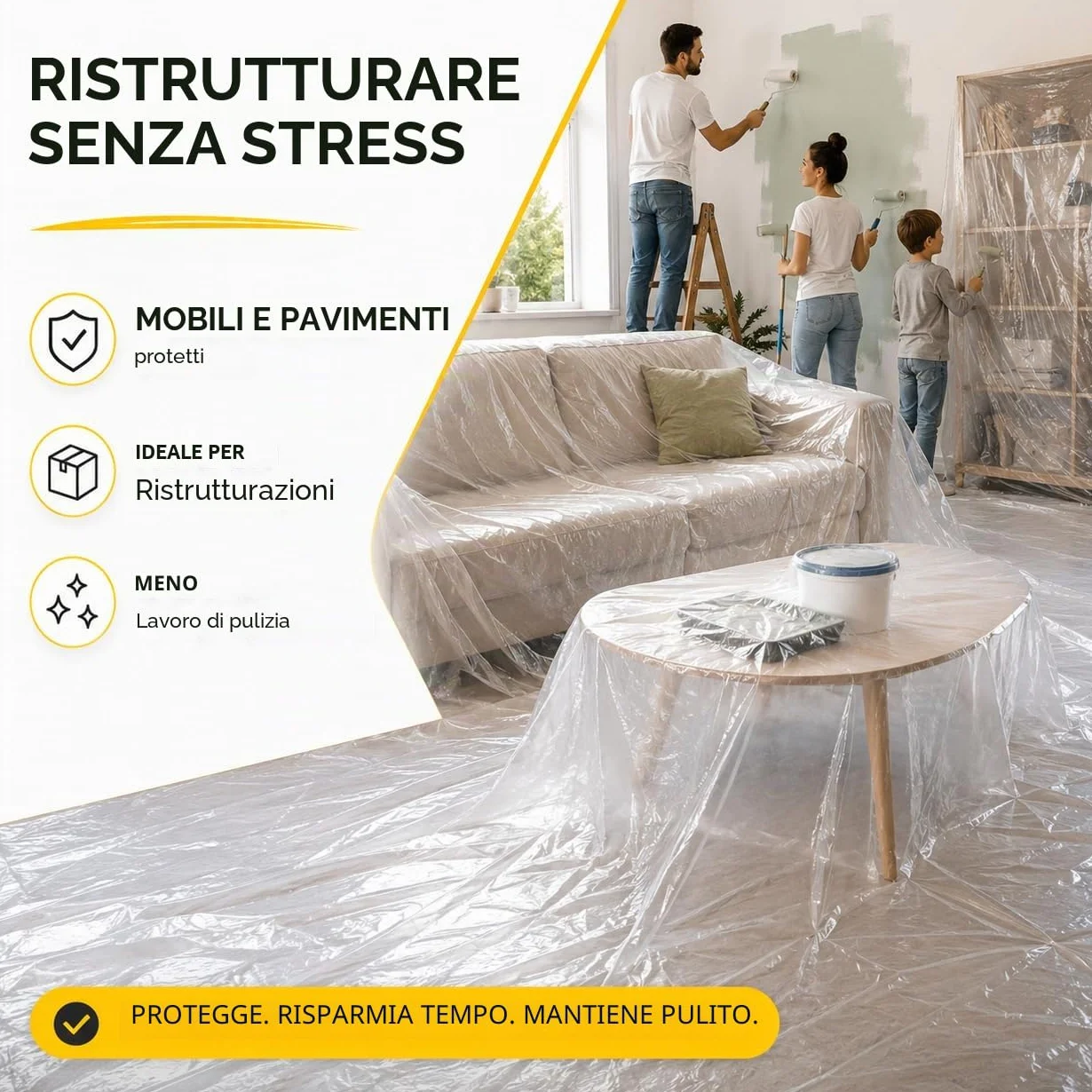 Telo Protettivo Extra Resistente Trasparente 6x4x5m 160m² Pittura Ristrutturazioni Traslochi Made in Europe