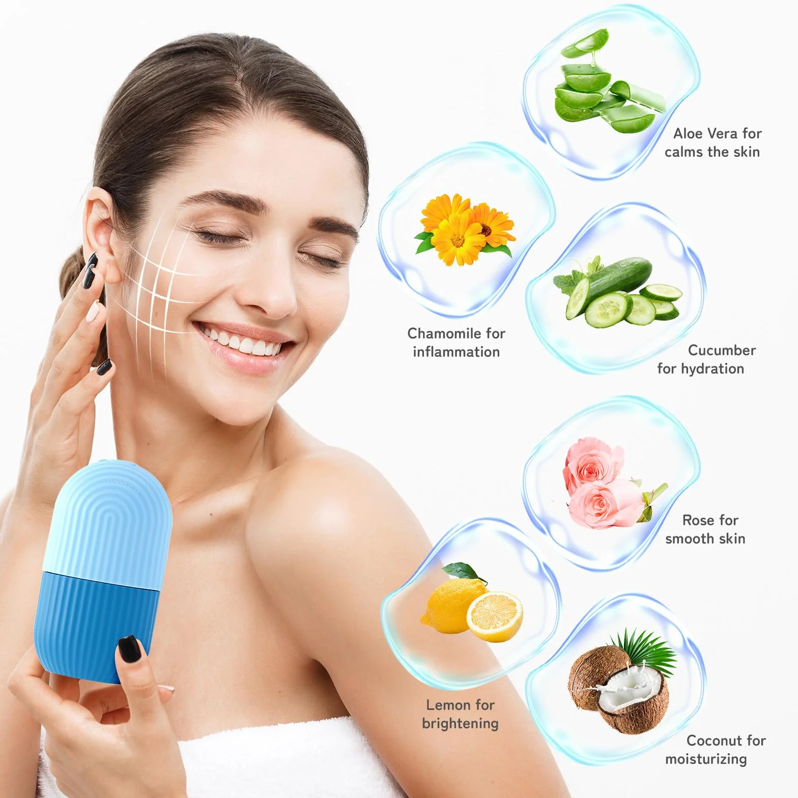 AiQInu Rullo di Ghiaccio Facciale,Ice Roller,riutilizzabile Eye Ice Massage Bellezza del viso Cura della pelle Impacco di ghiaccio Restringe i pori,antirughe,riduce il gonfiore,migliora l'elasticità