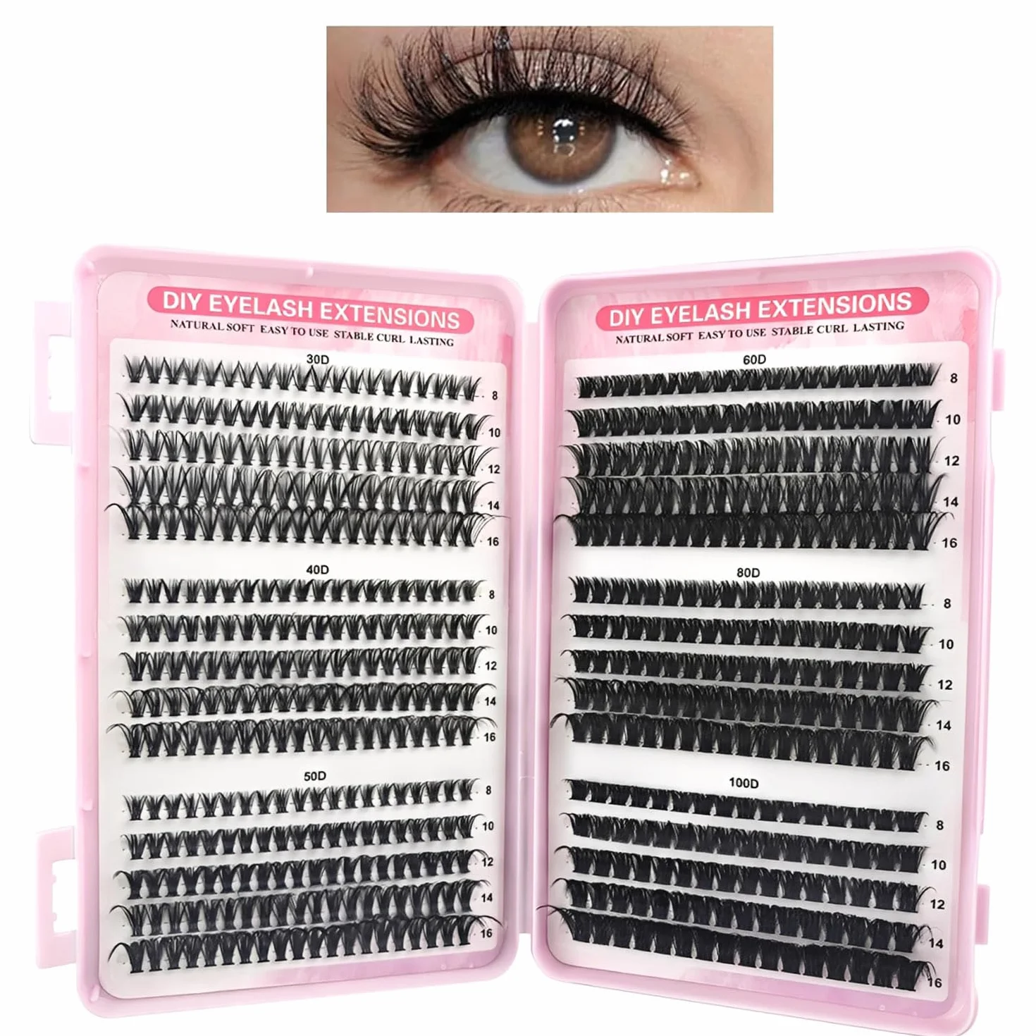 580 Pezzi Ciglia Finte Extension Ciglia 30-40-50-60-80-100D Curl Ciglia-Finte Ciuffetti, per Estendere le Ciglia a Casa per Ragazze e Donne Principianti((8-16mm Mix)