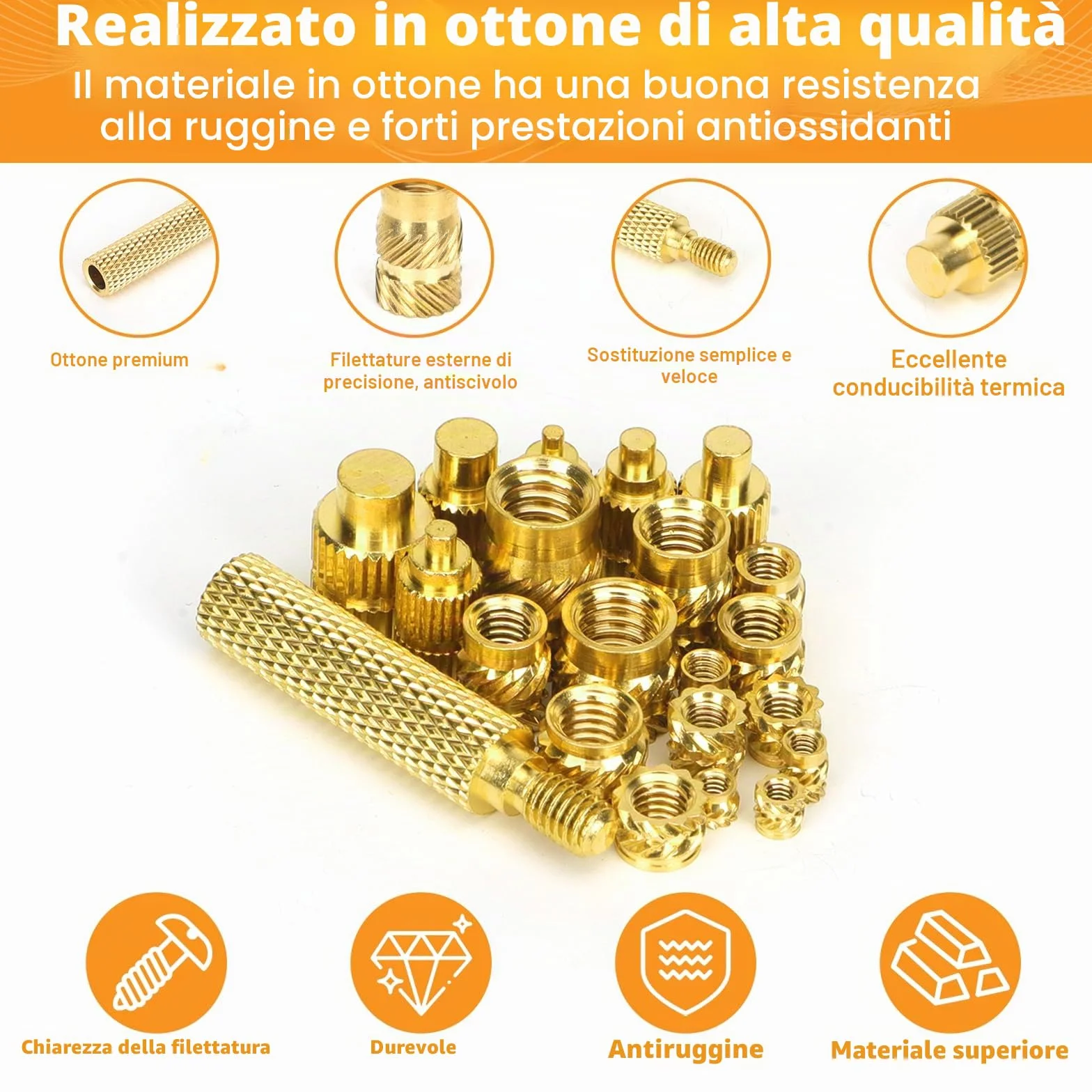 Inserti Filettati a Caldo M2 M3 M4 M5 M6 1/4-20, Dadi in Ottone con Strumento di Inserimento Termico per Stampa 3D