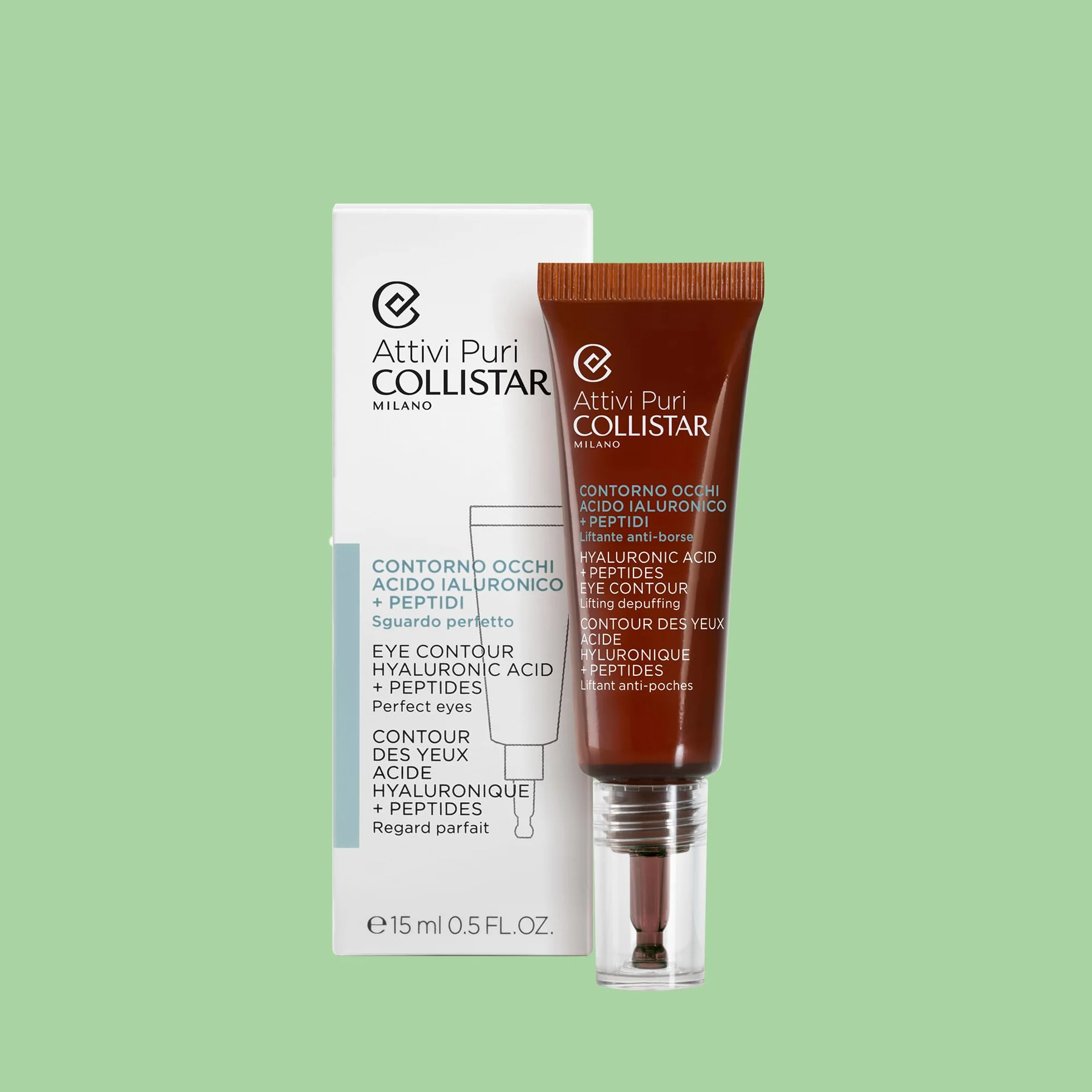Collistar Attivi Puri Contorno Occhi Acido Ialuronico + Peptidi, Siero Gel Concentrato Contro Borse, Occhiaie, Segni di Stanchezza e Piccole Rughe, per Tutti i Tipi di Pelle, 15 ml