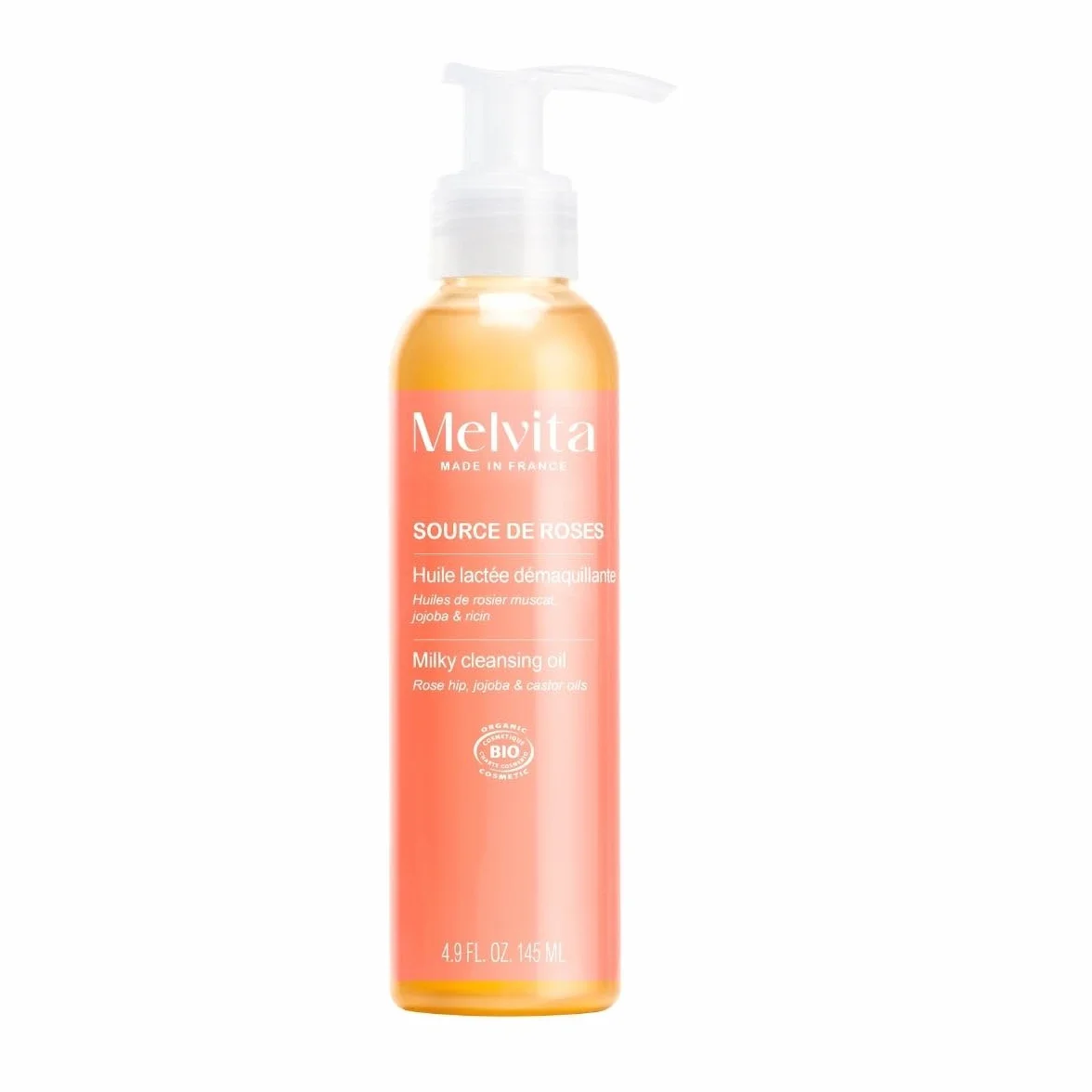 Melvita - Olio Struccante - Source de Roses - Pulizia Delicata & Efficace - Arricchito con Estratti di Rose Selvatiche & Oli Vegetali - 145 ml