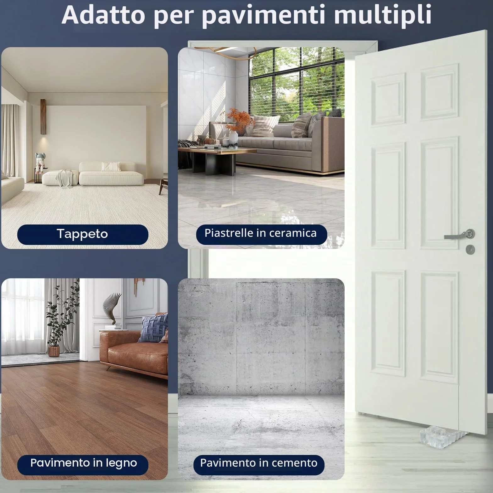 Vinabo Fermaporta 6 Pezzi Regolabile Impilabile per Porte e Pavimenti - Trasparente