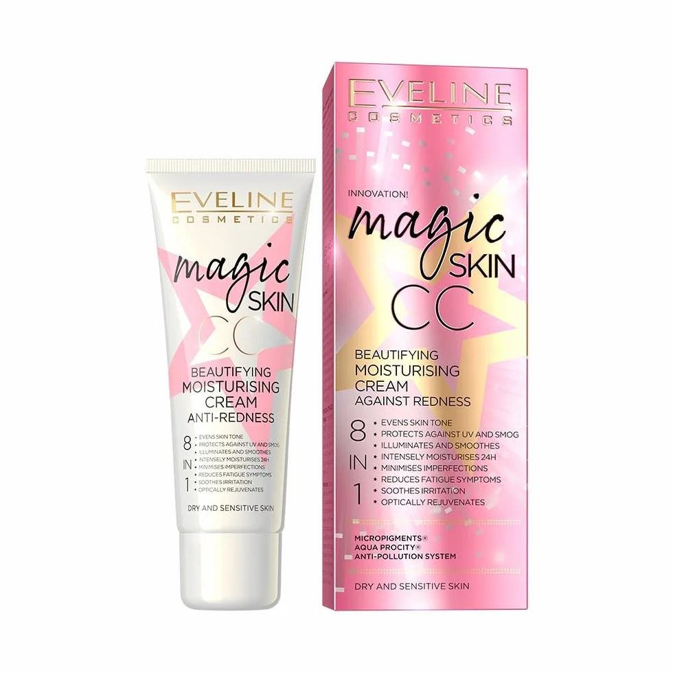 Eveline Cosmetics Magic Skin CC Crema di Bellezza Idratante per Rossori 8-in-1 con Acido Ialuronico e Vitamina E, 50ml