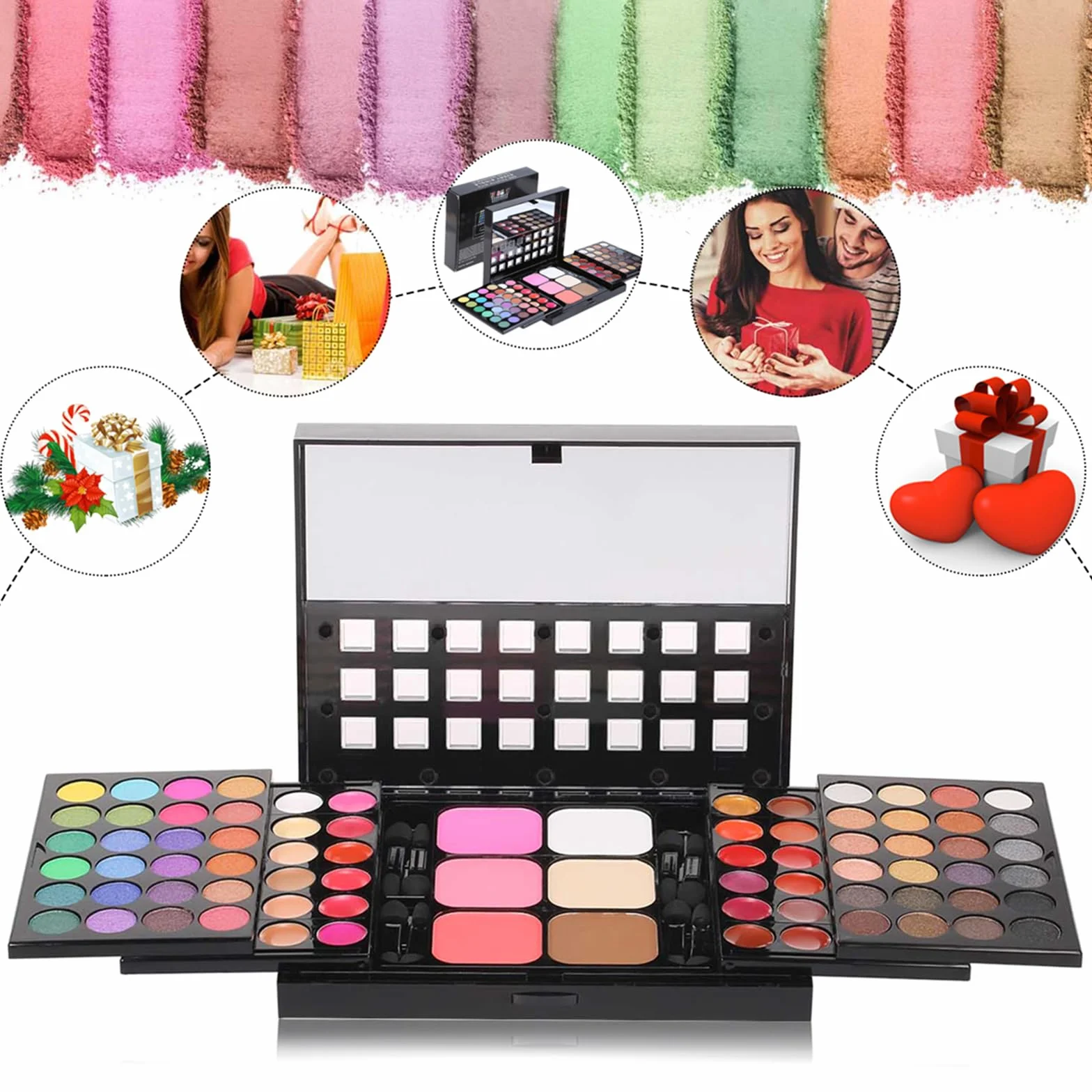 Trousse Trucchi Donna Ragazza, 78 Colore Palette di Ombretti per Trucco, Trucchi Donna Tutto in Uno Tavolozza Completo Valigetta con Ombretto, Gloss, Rossetti e Polveri Viso