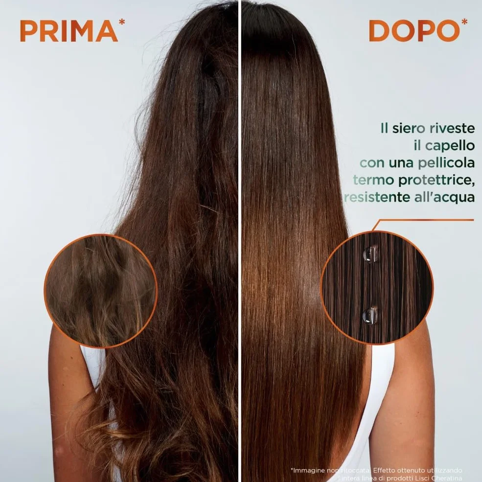 Garnier Fructis Siero Termoprotettore, Per Capelli Lisci e Lucenti a Lungo, Resistenti all'Umidità, Trattamento Lisciante alla Cheratina Vegetale e Olio di Argan, Lisci Cheratina, 50 ml