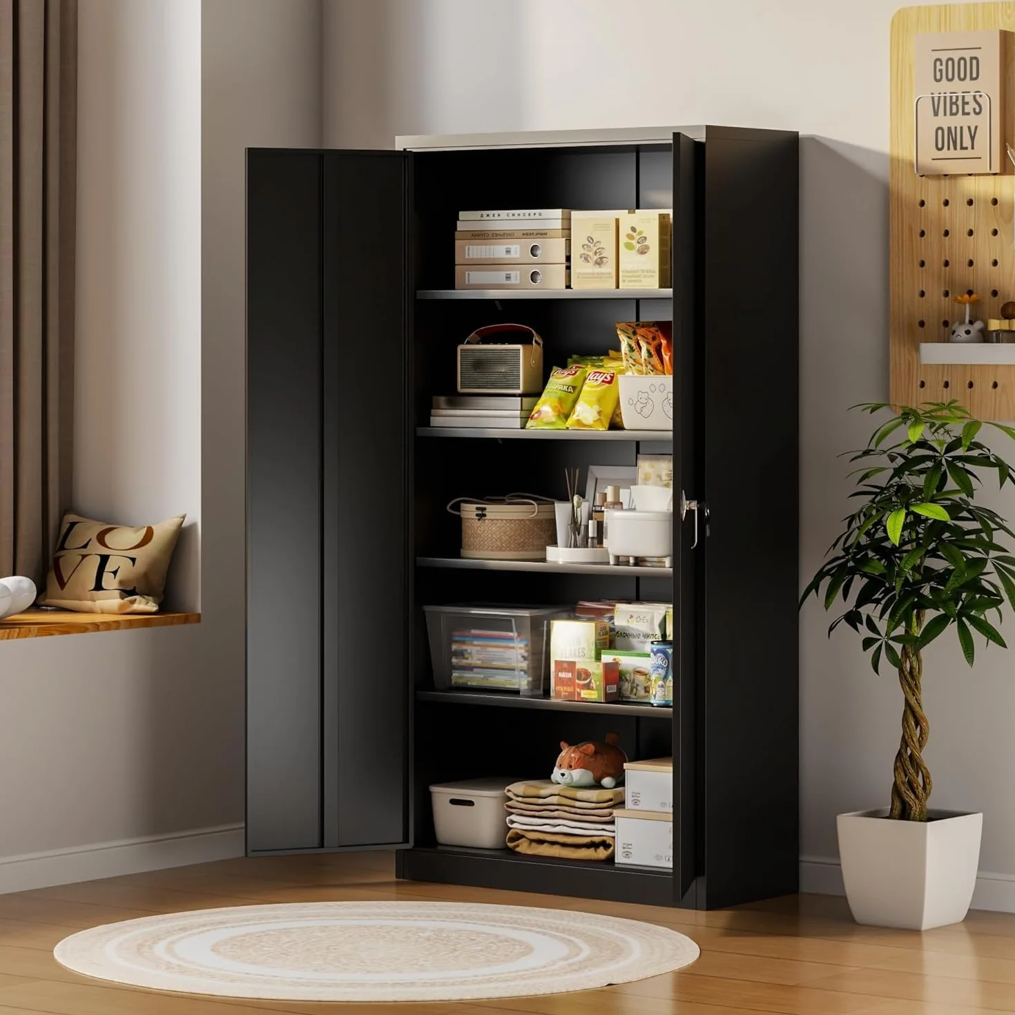 Armadio per documenti in metallo 4 ripiani regolabili in altezza lamiera d'acciaio 180 x 80 x 40 cm nero