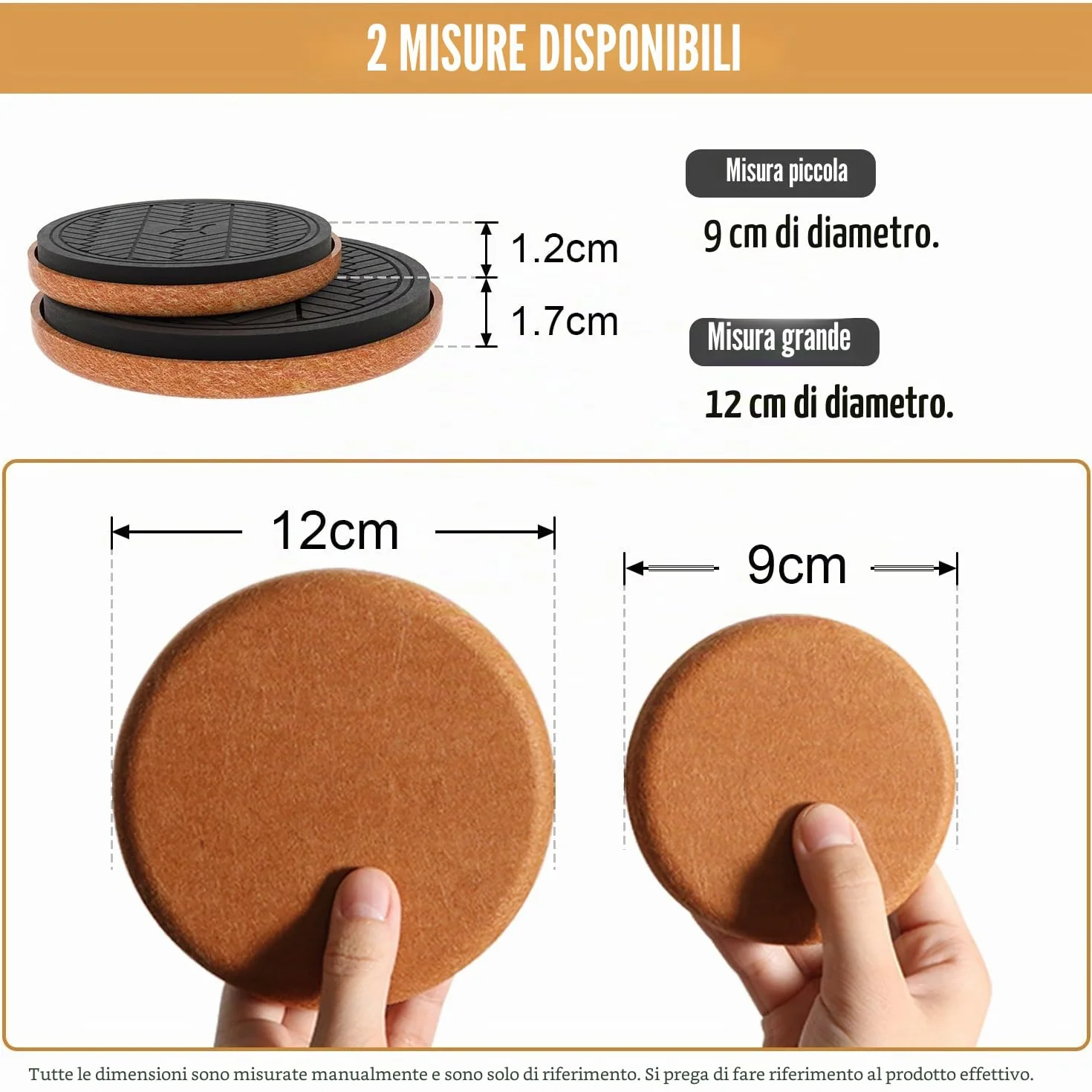Feltrini per Mobili Pesanti Parquet 8 Pezzi 9 cm Marrone Rotondi