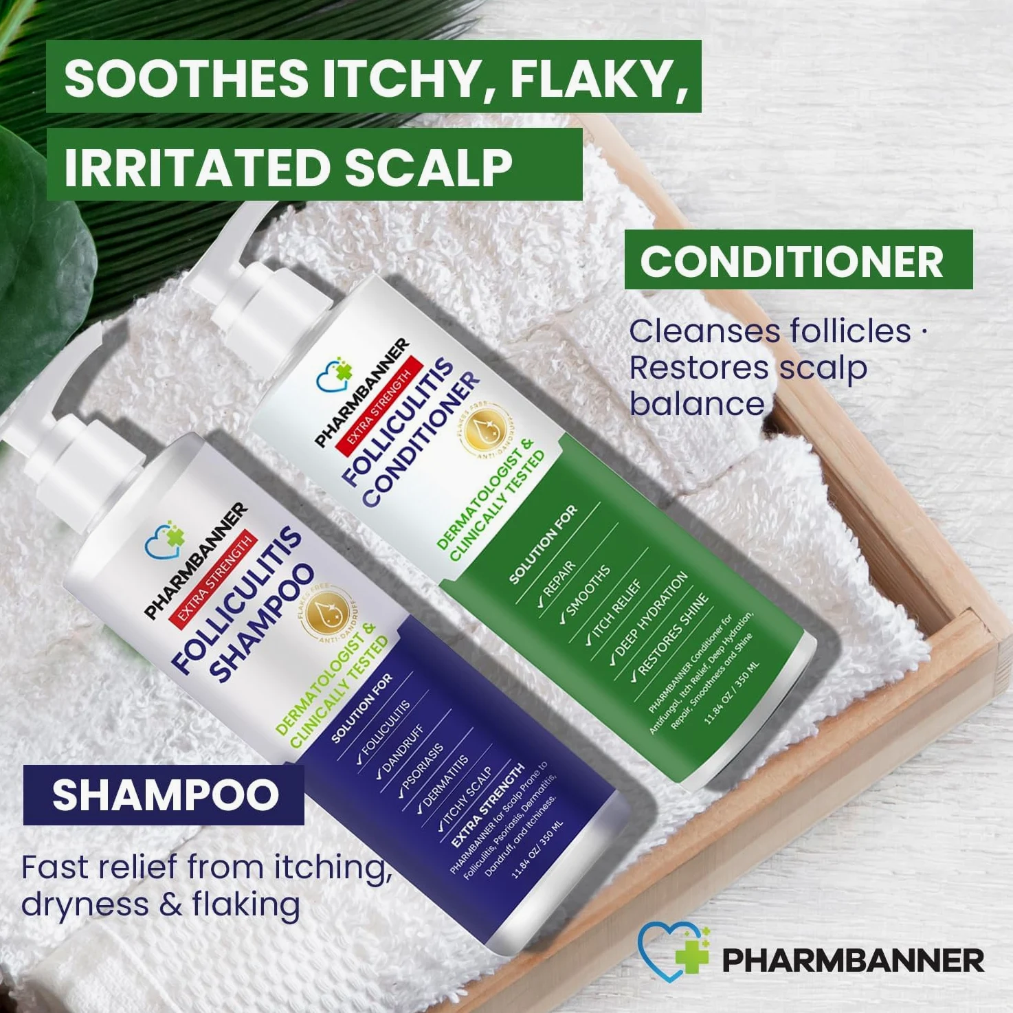 PHARMBANNER Kit shampoo e balsamo per la cura del cuoio capelluto con olio dell'albero del tè e olio di argan, cura quotidiana per cuoio capelluto secco e squamoso e depositi