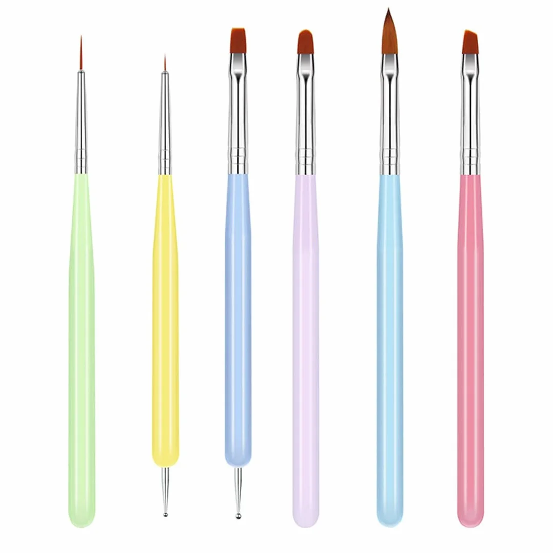 6 Pezzi Set di pennelli per Unghie- Pennello per Unghie in Acrilico, Pennelli per Unghie per Decorare, Strumenti per Unghie a Doppia Faccia, per Design delle Unghie e Fai-da-Te