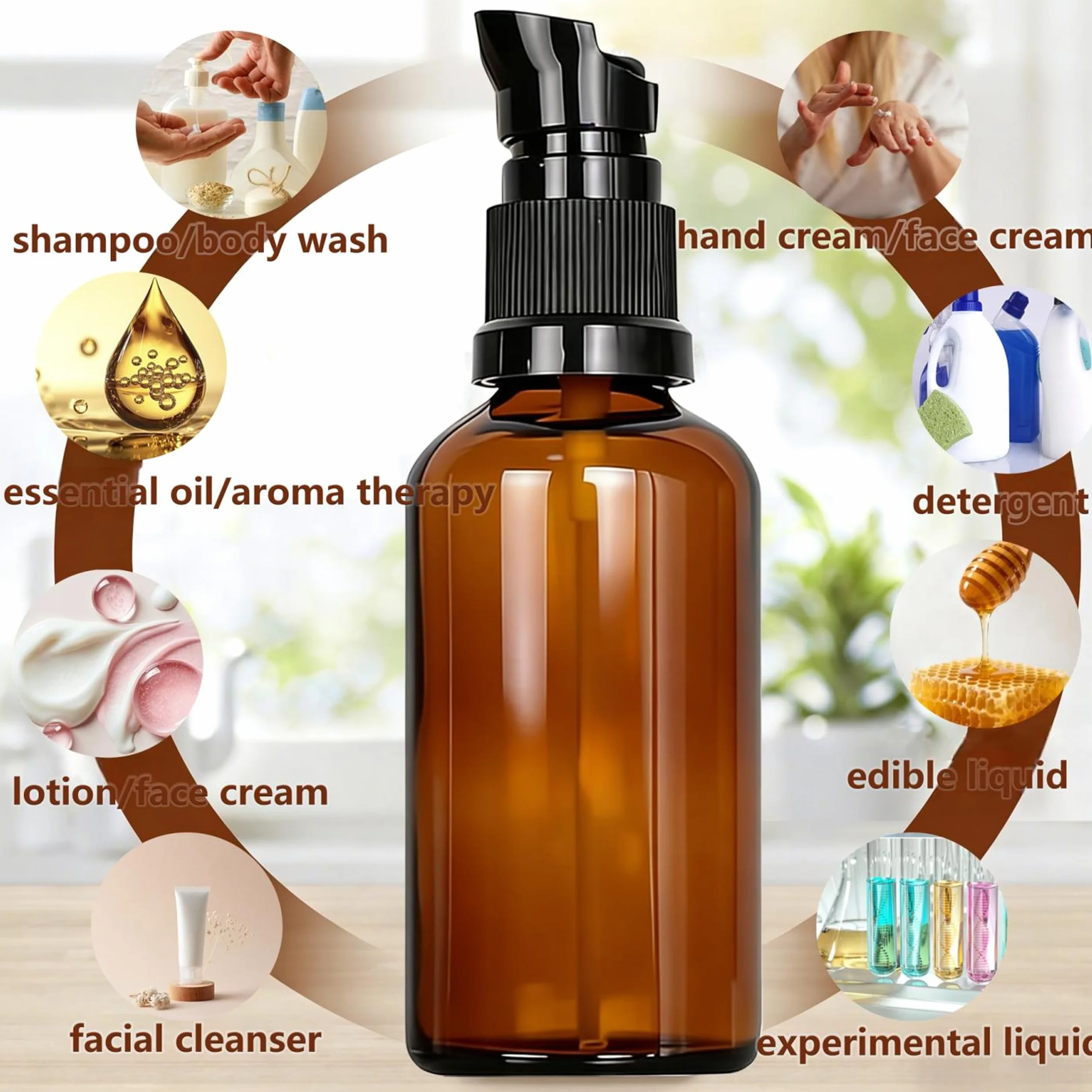 10 pezzi 50 ml Flaconi Vuoti per Oli Essenziali, Flaconi Vuoti in Vetro Ambrata con Pompa, Vetro Marrone Bottiglie da Viaggio, Protezione UV, Ambra, per Cosmetici, Lozioni, Oli Essenziali