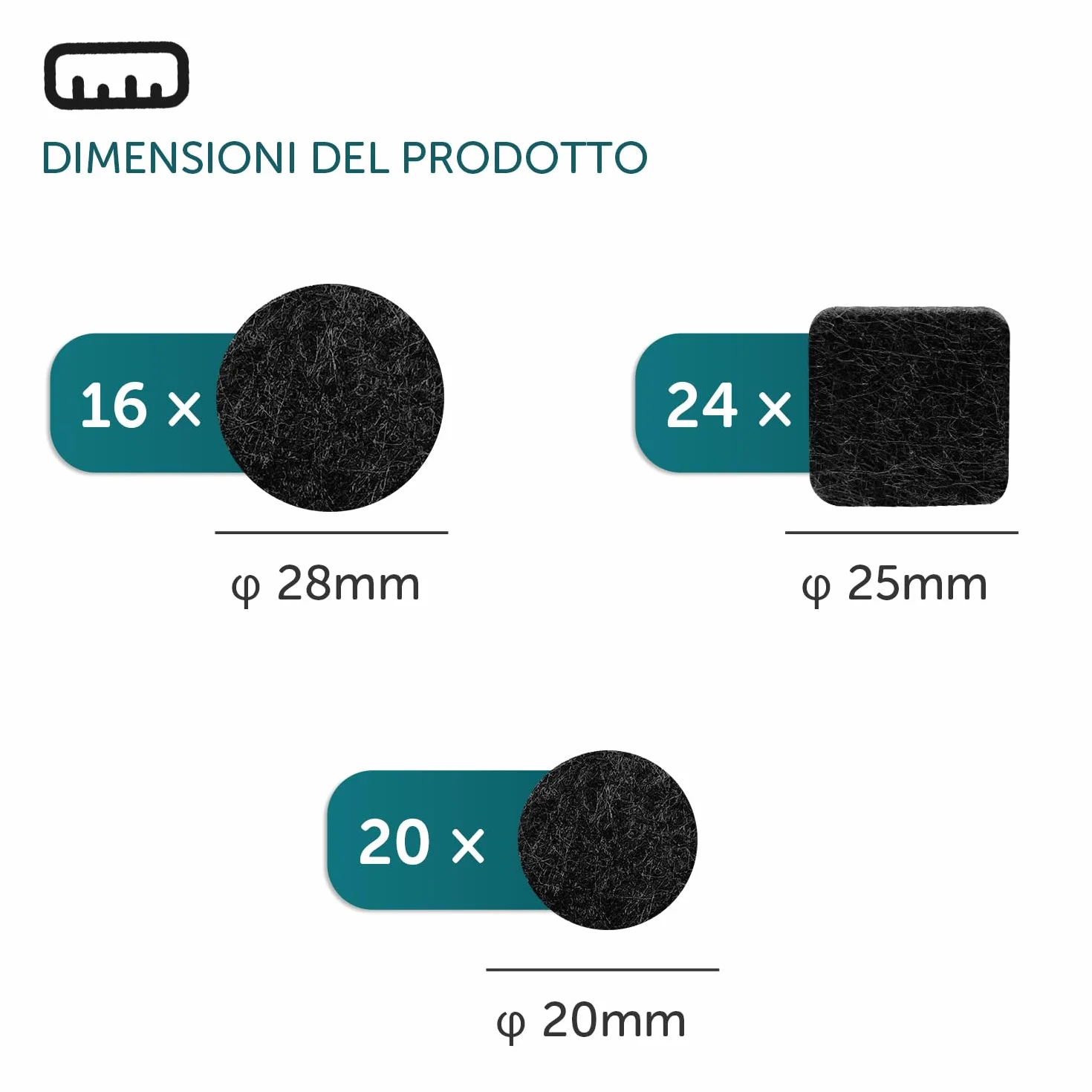 60 Feltrini Adesivi per Mobili Sedie, Piedini in Feltro Rotondi Quadrati, 3mm Antiscivolo