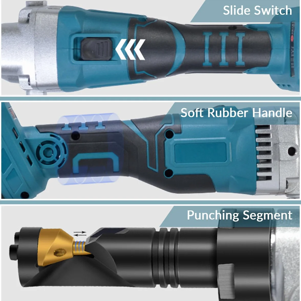 Roditrice per Lamiera Compatibile Makita 18v, Girevole 360°, 3 Velocità, Taglio Acciaio Inox