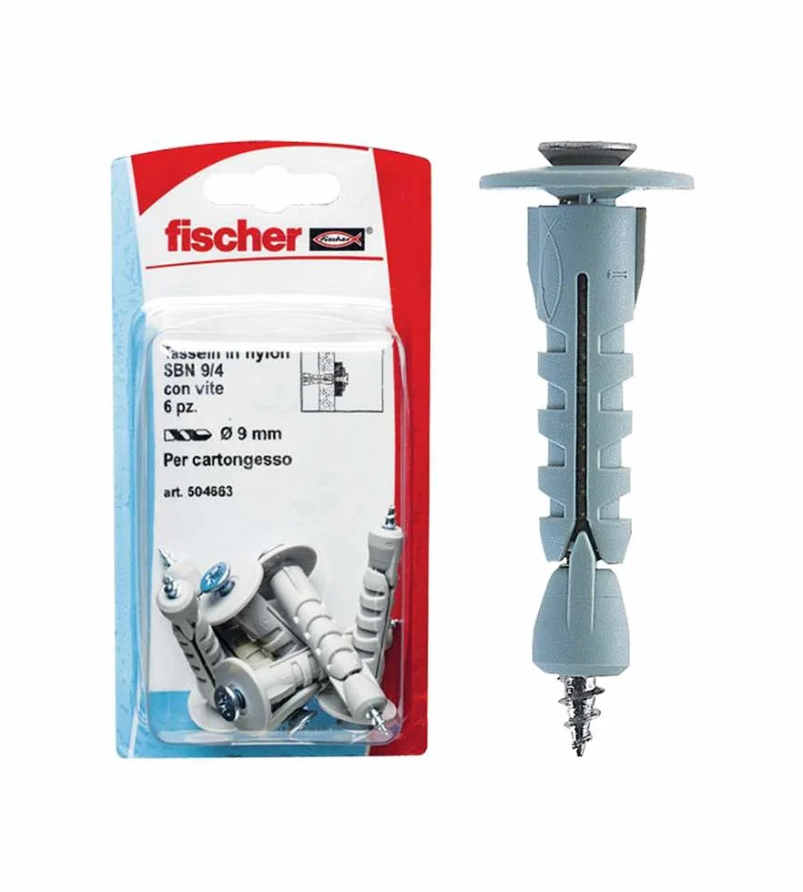 Fischer Tasselli cartongesso SBN 9/3 K con occhiolo chiuso per fissaggio lampade specchi accessori