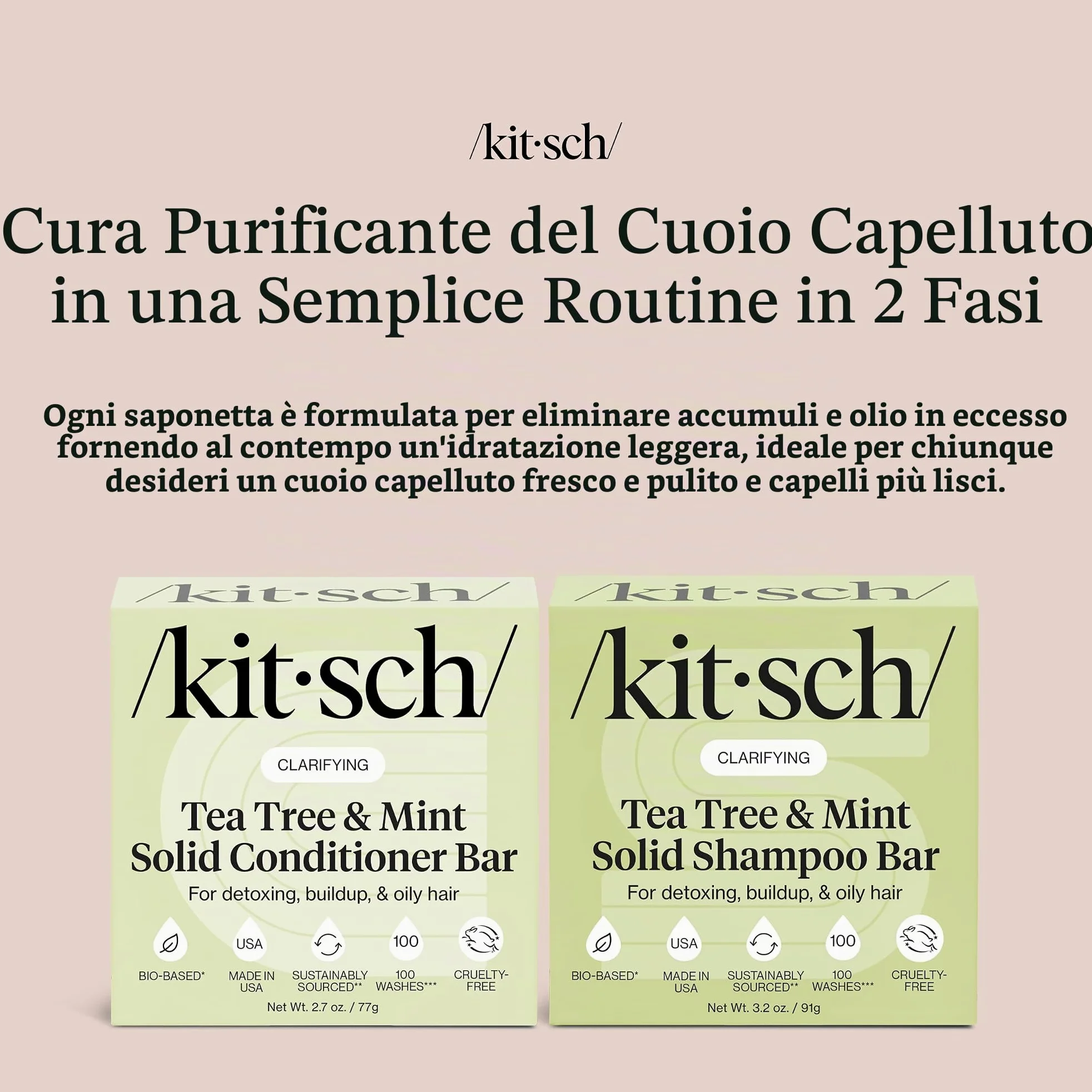 Kitsch Tea Tree Shampoo & Balsamo Set - Shampoo Antiforfora Bar & Balsamo Bar - Cura dei capelli per tutti i tipi di capelli - Senza parabeni, solfati e silicone - 2 pezzi