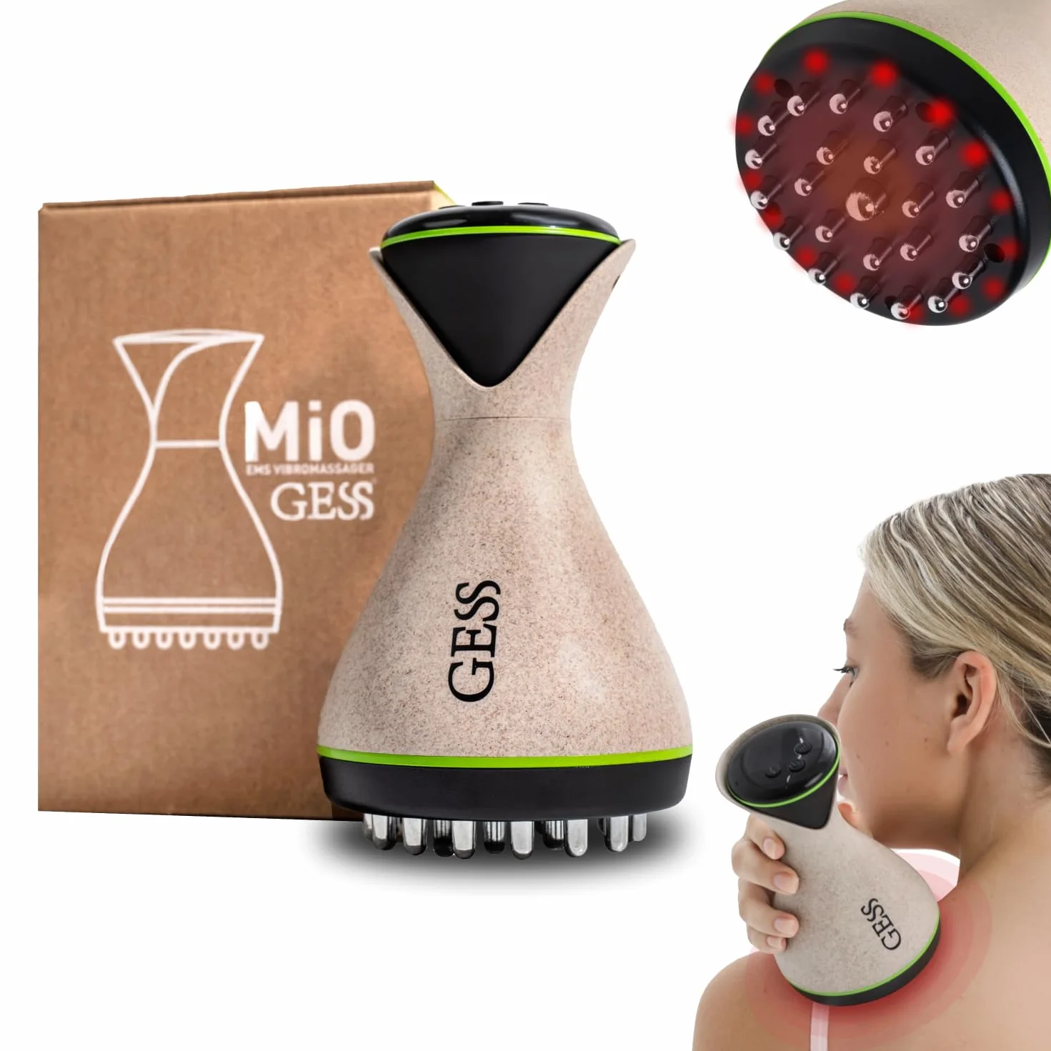 GESS MIO Massaggiatore EMS per Modellare e Tonificare Corpo - 9 Modalità di Intensità, Anti-Cellulite, Massaggio Vibrante per Gambe, Glutei, Collo e Detox