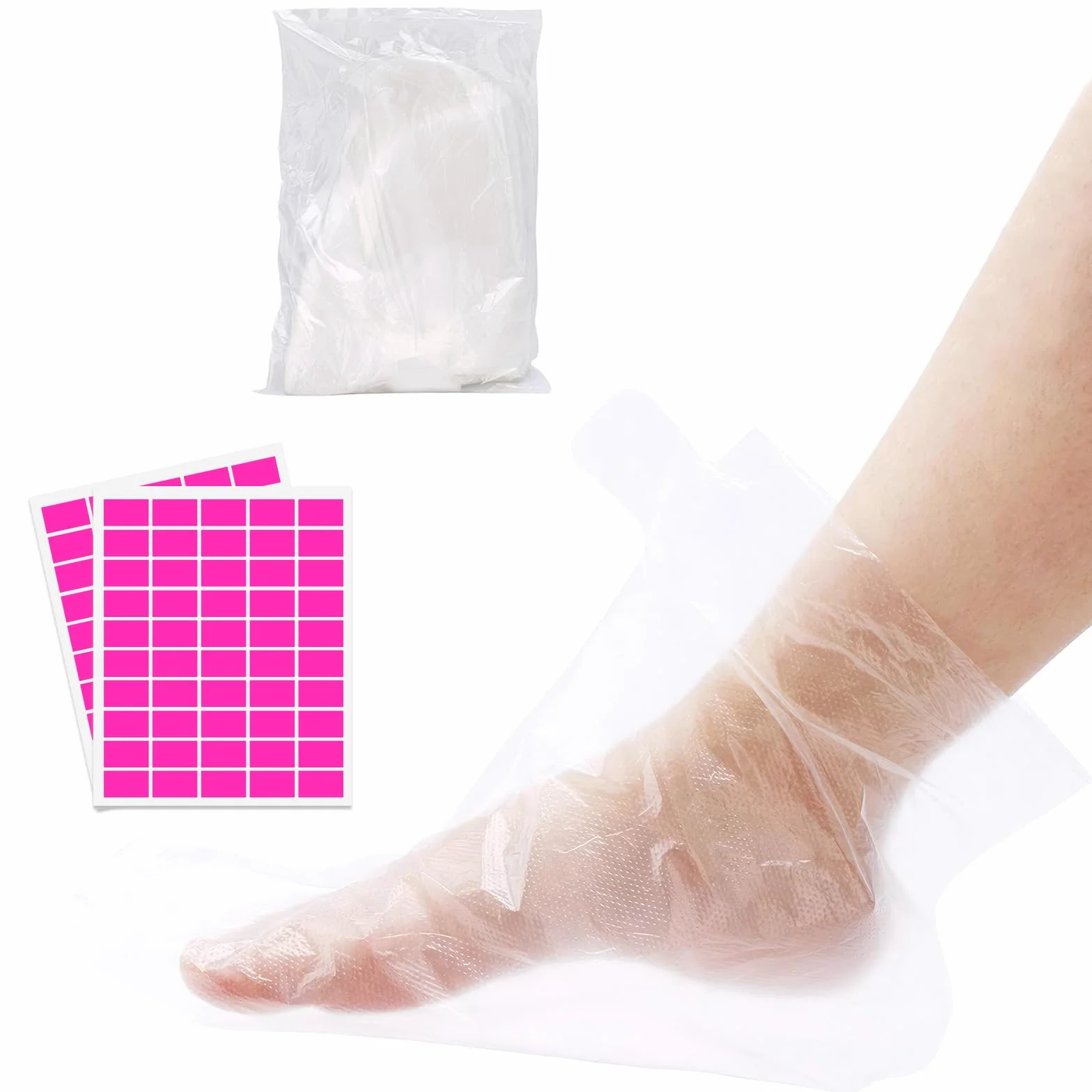 100 calzini usa e getta in plastica per pedicure piedi, cera paraffina trattamento termale, fodere da bagno in cera paraffina per piedi, calzini trasparenti