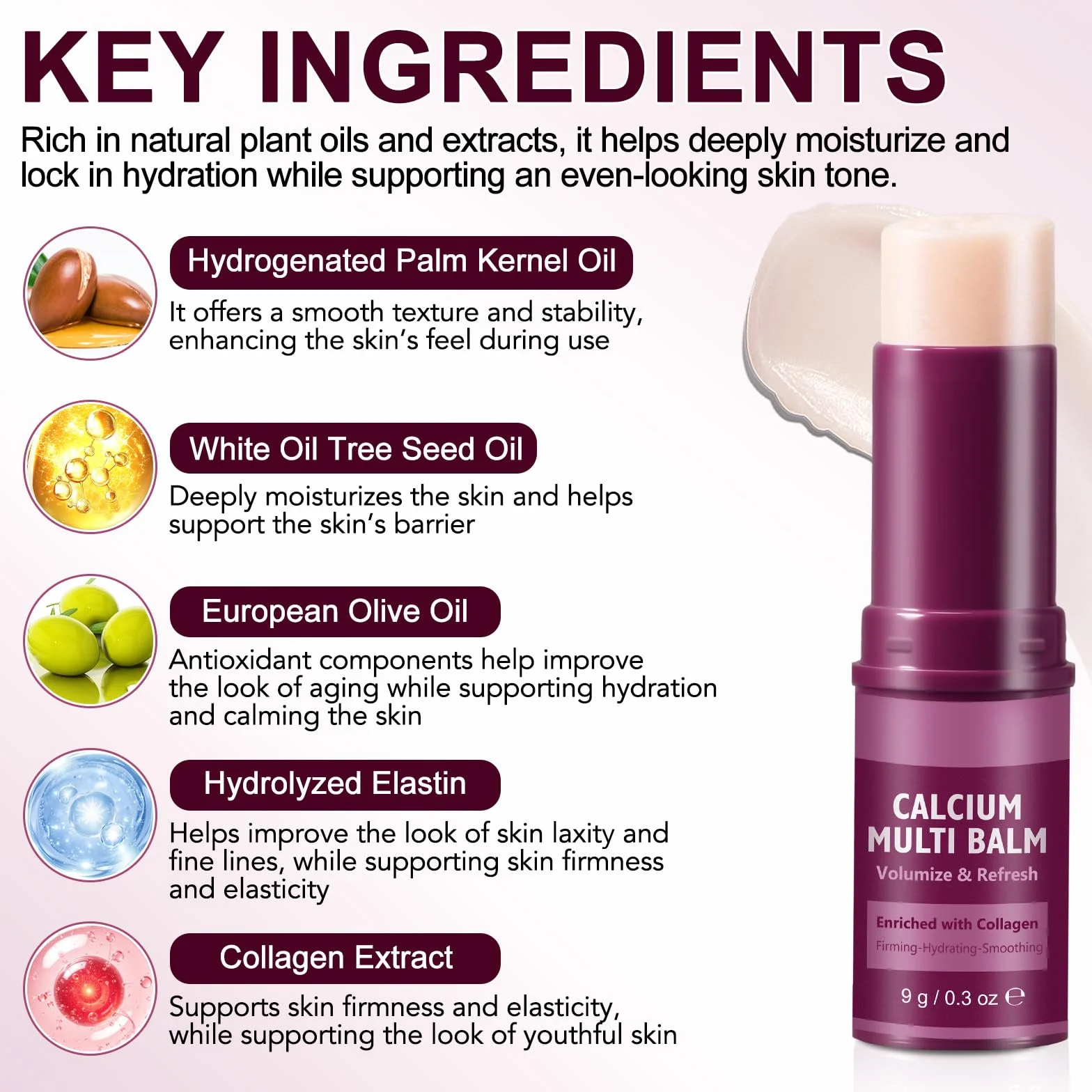 Calcium Multi Balm, Calcium Volume Multi Balm, Arricchito Con Collagene, Cura Idratante, Supporta Forza E Elasticità, Schiarisce La Pelle E Rivitalizzante, Per Occhi, Collo E