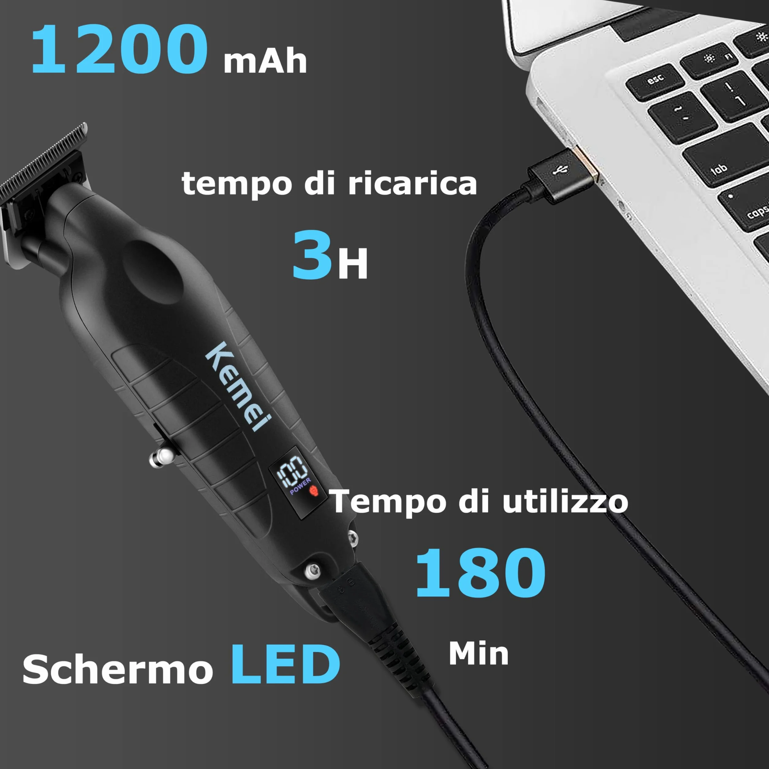 KEMEI 2293 - Tagliacapelli professionale per barbiere con lama a T, ricaricabile senza fili