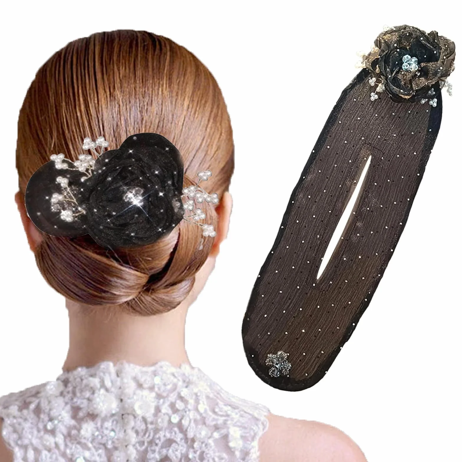 Chignon Facile per Capelli, 2024 Nuovo Accessori per Capelli, Fiori Accessori Capelli, Ciambella per Chignon, Bigodino Pigro Creatore di Chignon per Donne e Ragazze (Nero)
