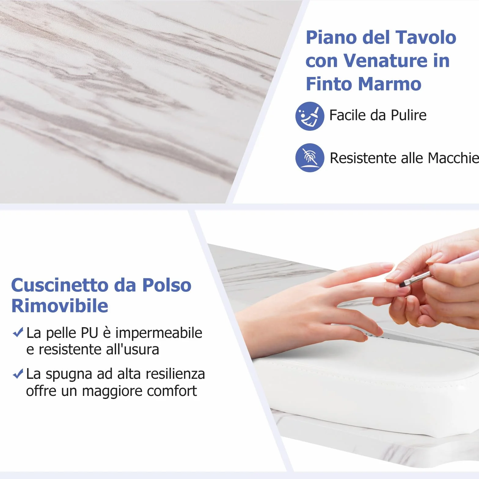 COSTWAY Tavolo per Manicure Pieghevole con Aspiratore Elettrico, Tavolo per Unghie Portatile con Luce LED, Cuscino Poggia Polso Clienti, Borsa e 4 Ruote Bloccabili (Bianco)