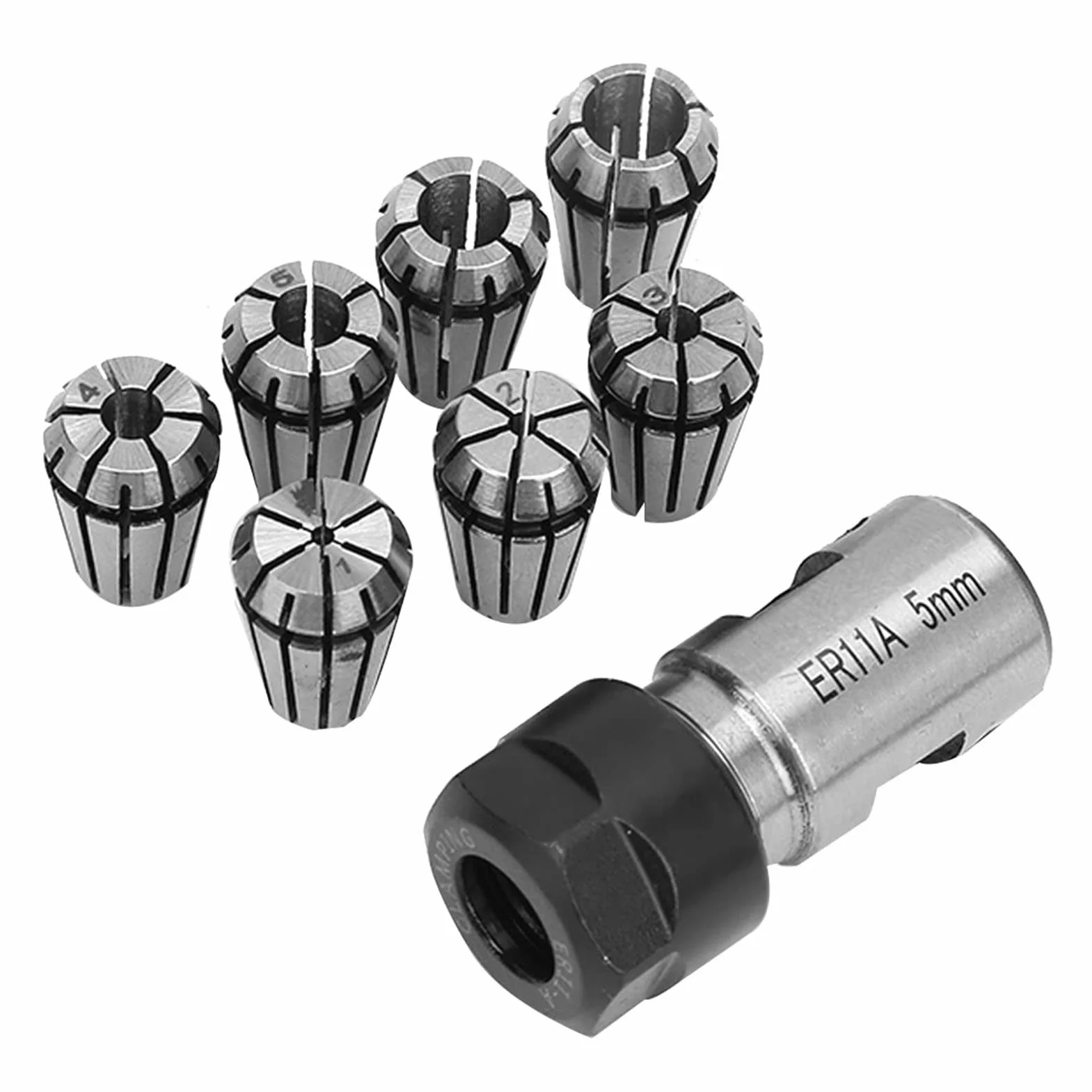 Set di Colletti ER11 7 Pcs 5 Mm Asta di Estensione Albero Motore 1-7 Mm Collette a Molla per CNC