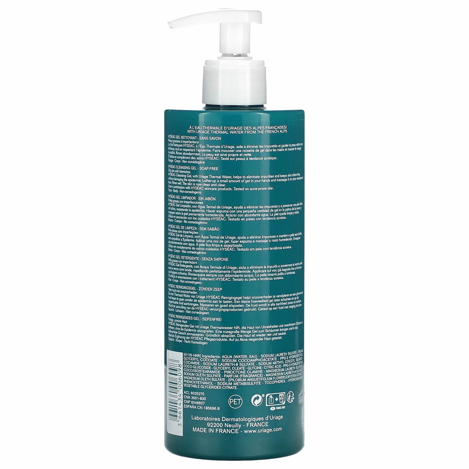 Uriage Hyseac Gel Detergente Pelle Mista O Grassa, 500 Millilitro