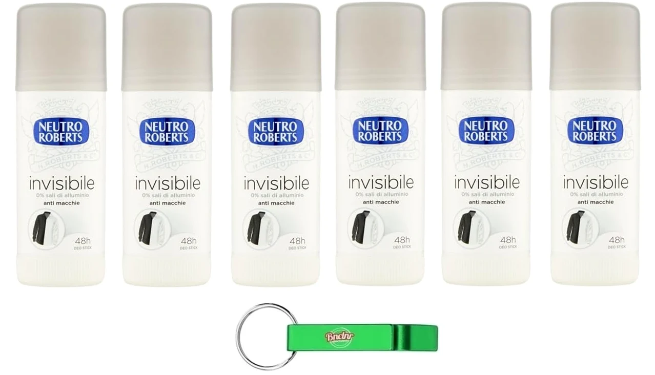 Neutro Roberts - Deodorante Stick Invisible - Deodorante Stick,0% sali di alluminio, 0% macchie, 40 ml + portachiavi Beni Culinari