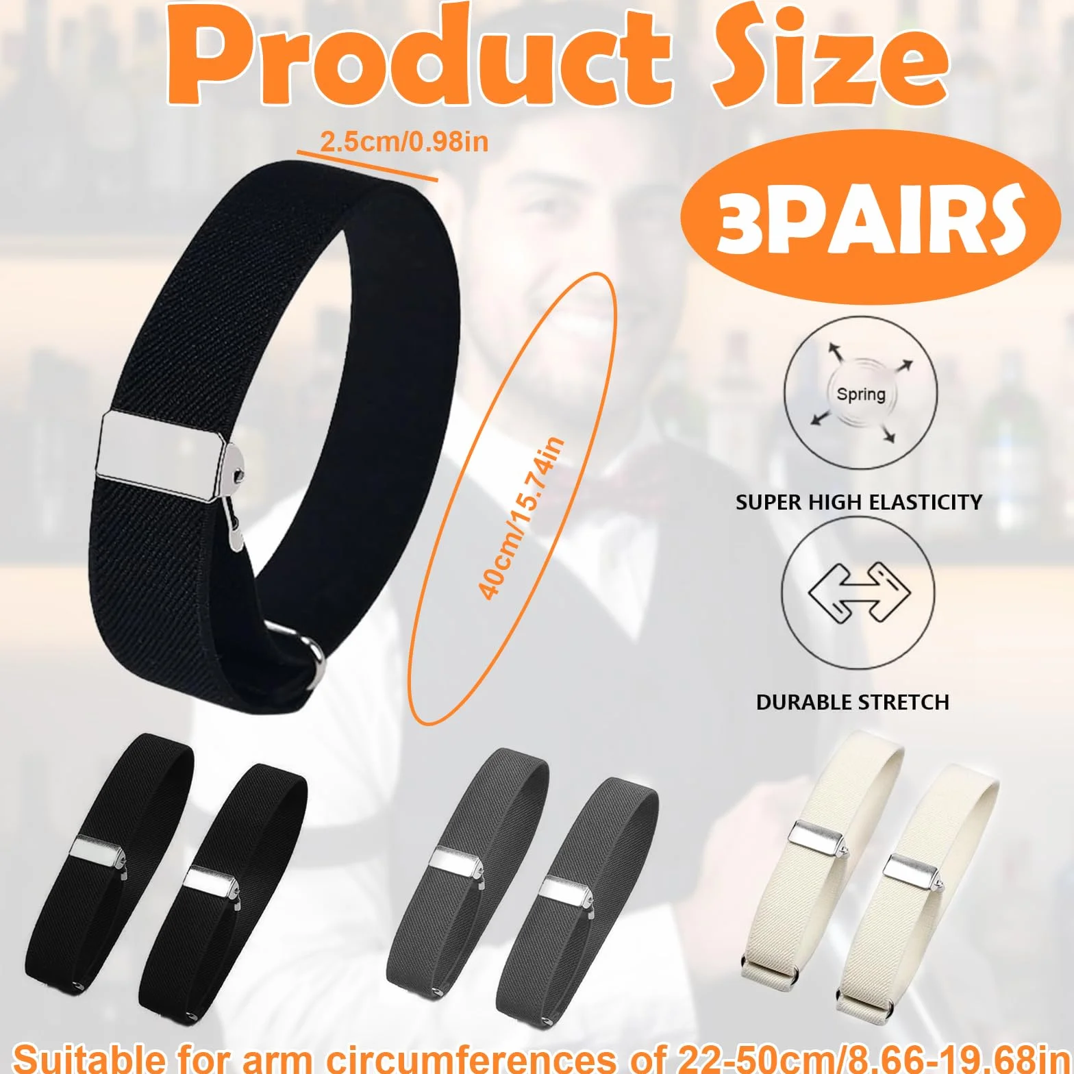 Set di 6 Elastici per Maniche Camicia Regolabili in Metallo Resistente ed Elastico Flessibile, Accessorio per Abbigliamento Uomo e Donna, Ideale per Lavoro, Cerimonie, Uso Quotidiano