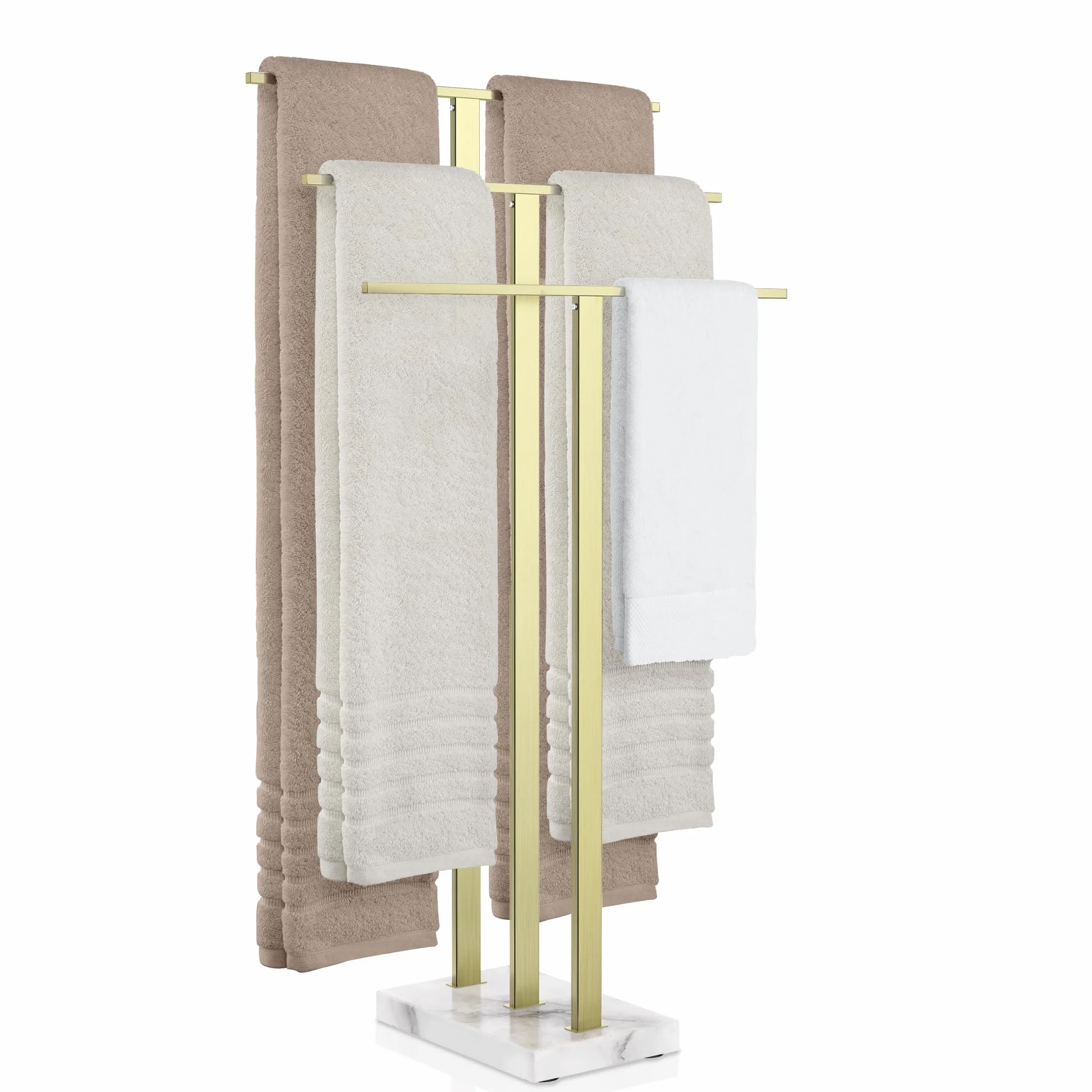 KES Oro Porta Asciugamani Bagno 3 Bracci Base Marmo Oro Spazzolato BTH217S3-BZ