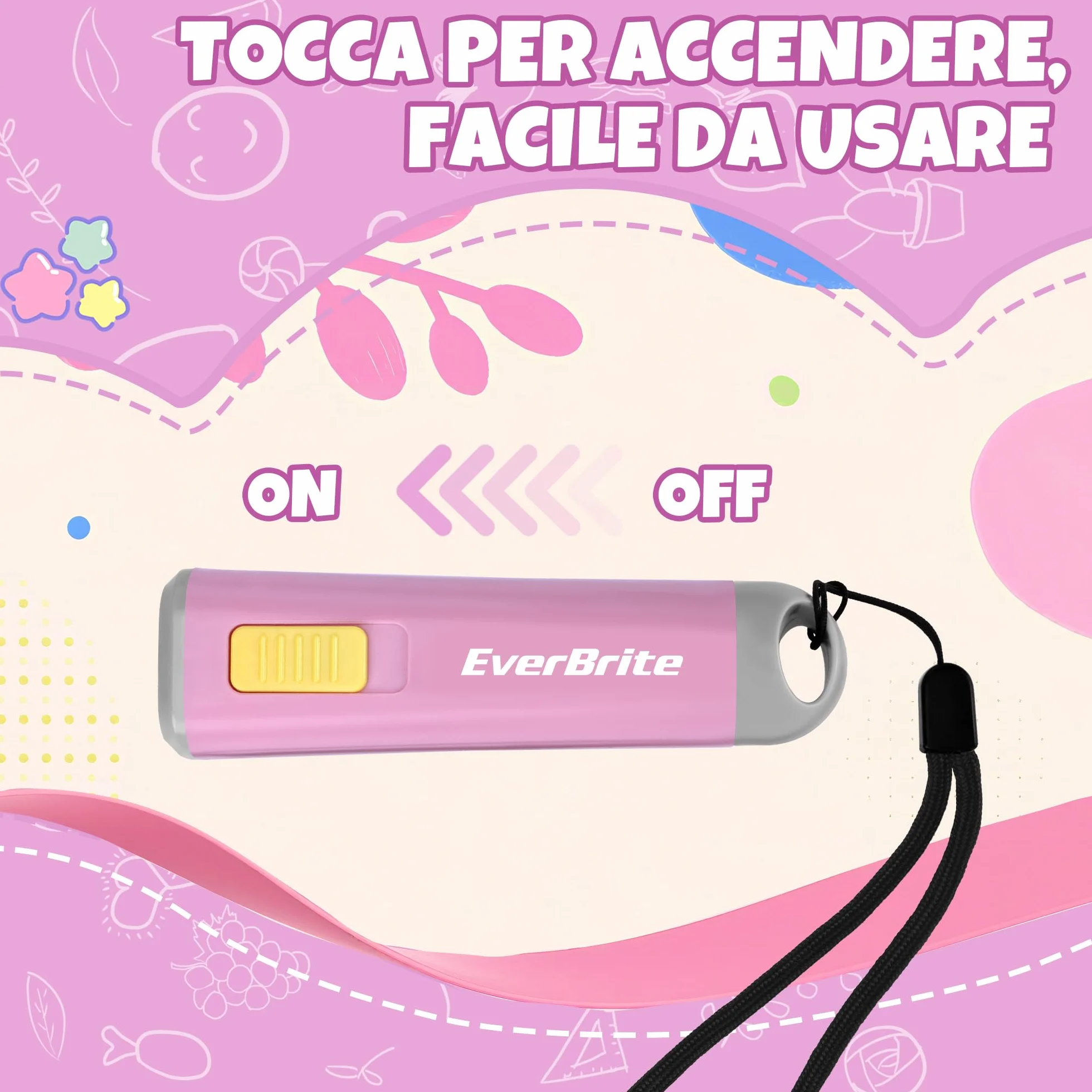 EverBrite Mini Torcia LED Rosa 46g Luce Gialla Calda 3 Batterie AAA Incluse