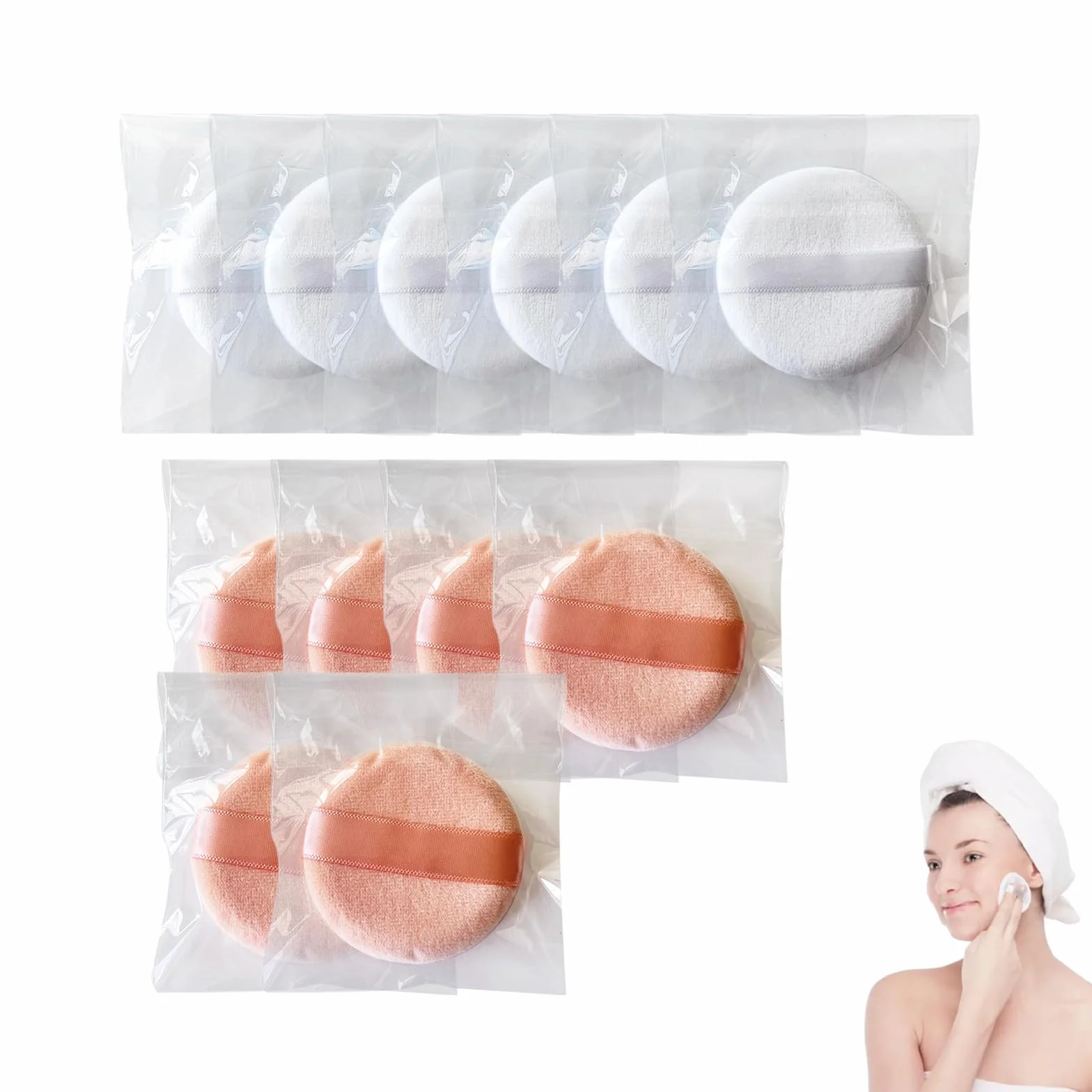 12 Piumini da Cipria Rotondi, Piumini da Trucco, Piumino da Cipria in Cotone, Spugna Viso Rotonda in Velluto, Strumento per il Trucco per Cipria Libera, Cipria Compatta, Cipria Fissante