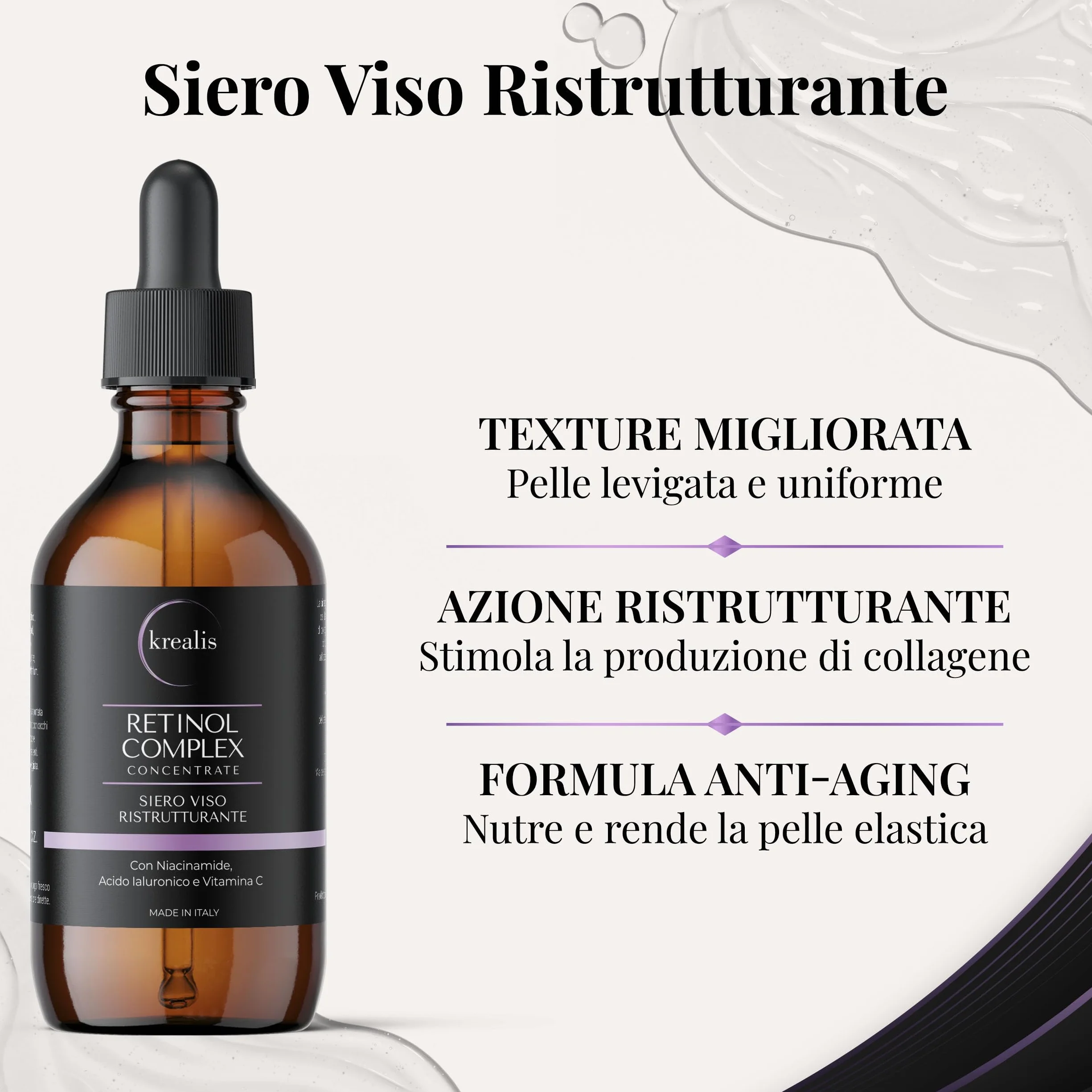 100ml - Retinolo Viso Completo con Niacinamide, Acido Ialuronico e Vitamina C, Siero Retinolo Idratante, Siero Viso, Antirughe, Antimacchia