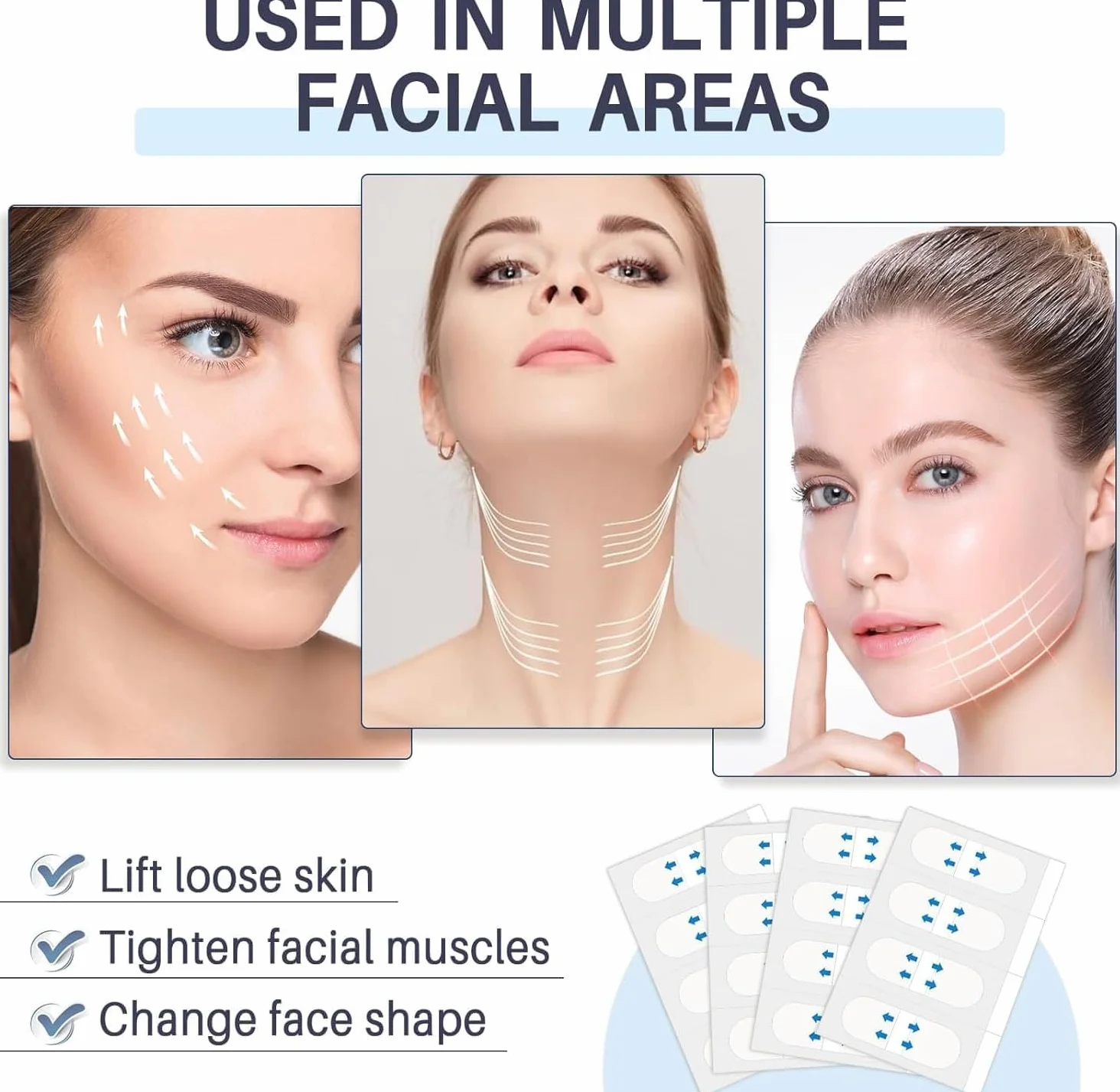 Face Lift Tape, Face Tape Lift Invisibile Impermeabile Adesivi Viso, Instant Makeup Face Lift Tool, Face Lift Stickers per Nascondere Rughe Doppio Mento Sagging Stretching Skin 40Pcs (Bianco)