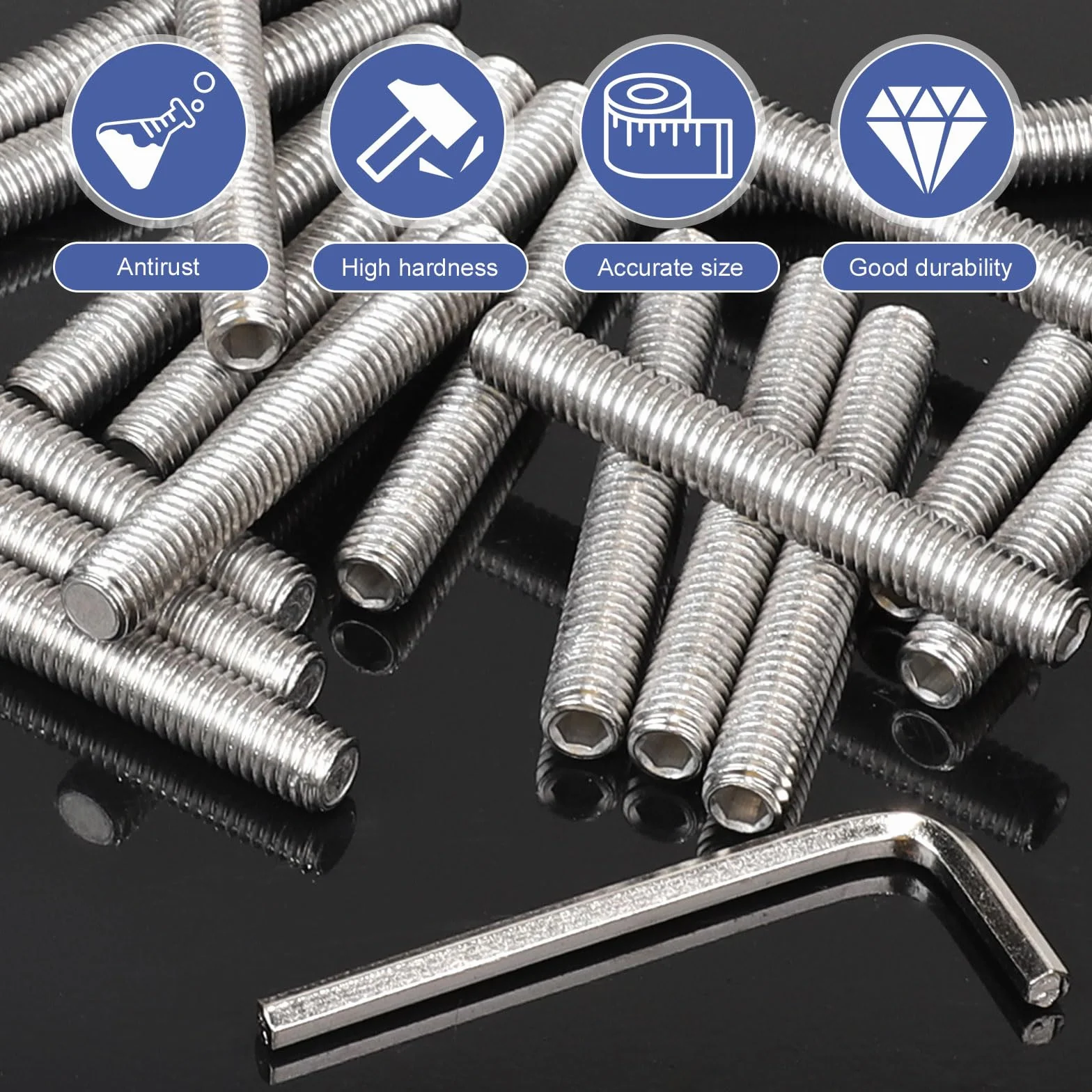 Perni Filettati in Acciaio Inox M8 x 60 mm con Chiave a Brugola, Barra Filettata DIN 975