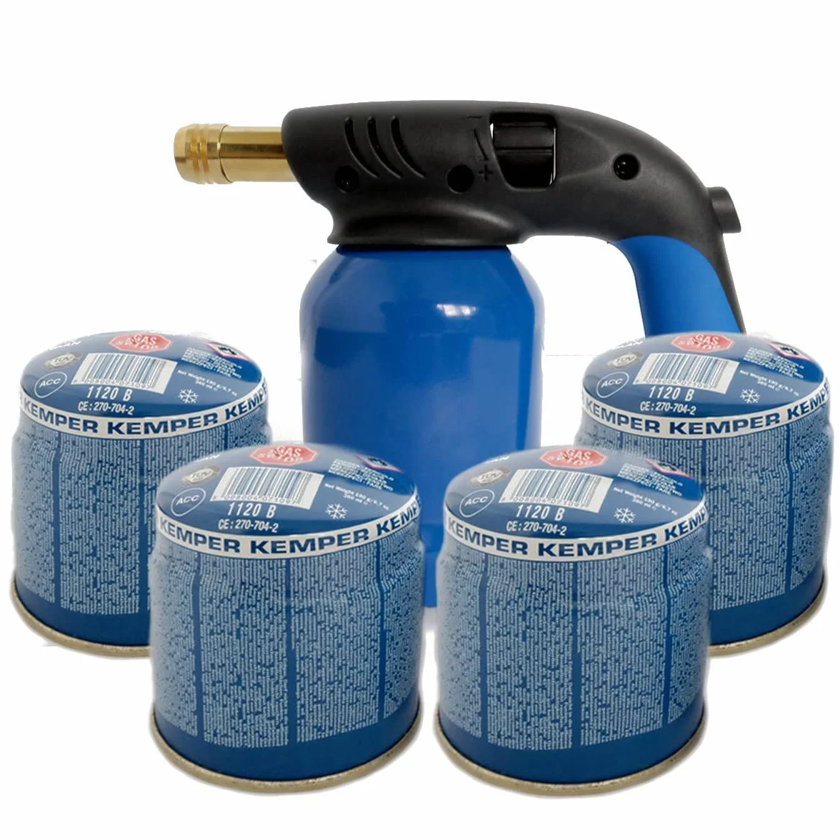 Kemper Lampada Per Saldare Cannello Accendi Fuoco + 4 Bombole Gas Butano