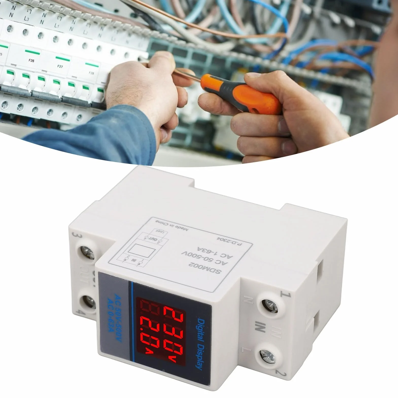 Amperometro Monofase Guida DIN Misuratore Tensione CA Corrente Display Digitale AC50-500V