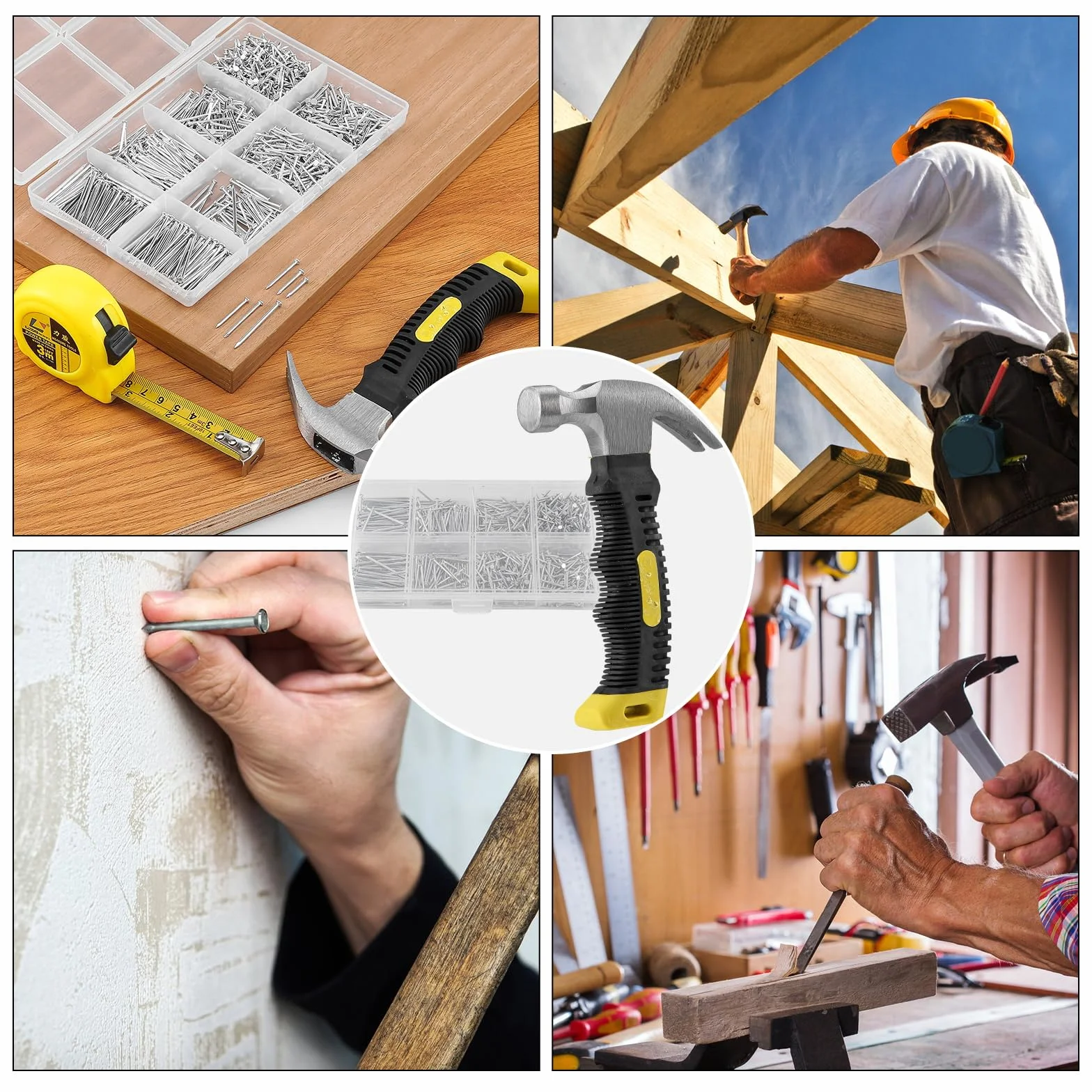 Kit 900 Chiodi in Acciaio 8-in-1, Martello Mini Carpentiere 282g, Metro a Nastro 3m - Fai-da-Te