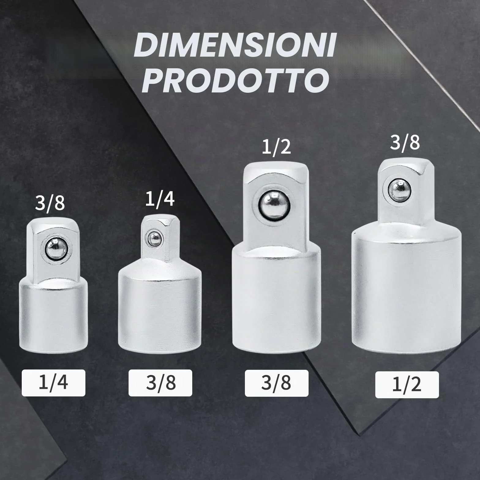 CCLIFE Set di Adattatori per Bussole 1/2" 3/8" 1/4" per Chiavi a Cricchetto o Dinamometrica 4 Pezzi