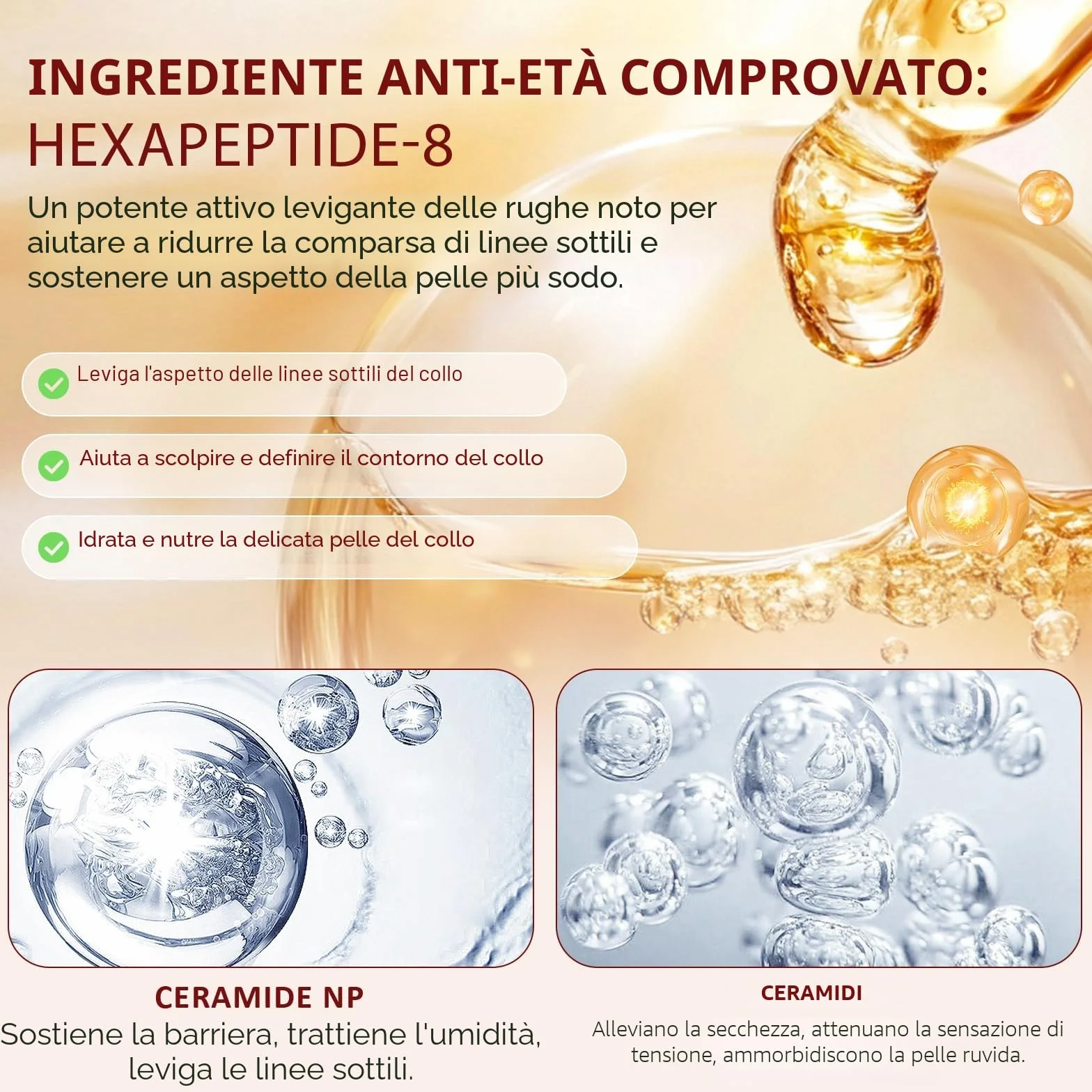 Crema per il Collo Rassodante con Esapeptide, 120g Riduce Rughe e Pelle Cascante